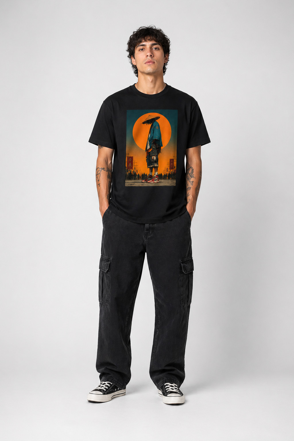 Unisex Graphic Black T-Shirt Cyberpunk Streetwear Loose Fit Japanese Anime Tee