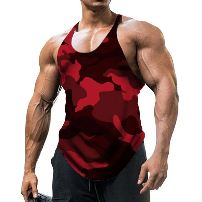 Men Gym Vest Racerback Bodybuilding Muscle Stringer camouflage Tank Fitness Tops