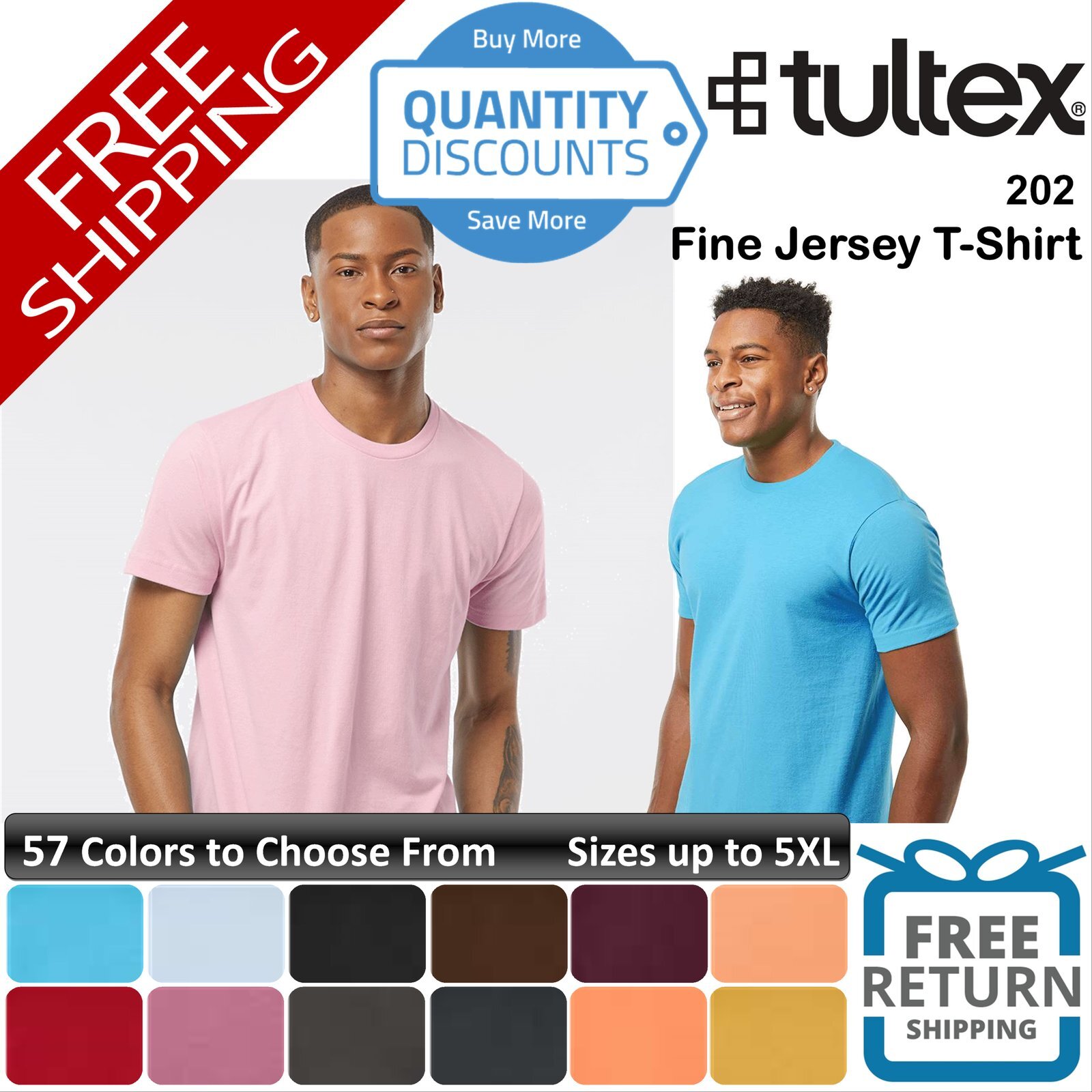🔥 Tultex Men Fine Short Sleeve ring-spun Jersey T-shirt Up To 3XL 202b
