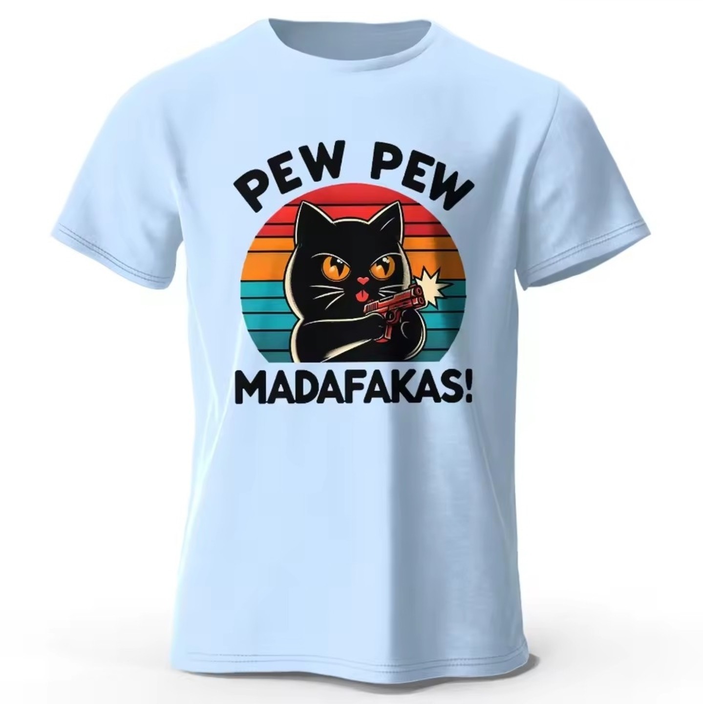 Pew Pew Madafakas T-Shirt Black Cat Saying Funny Funshirt Retro Mens New