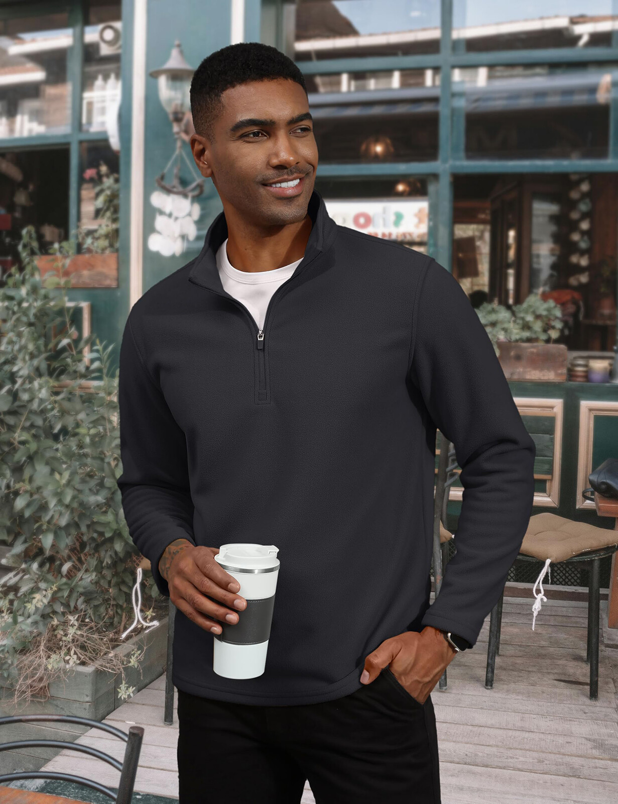 Mens 1/4 Zip Pullover Fleece Jacket Long Sleeve Warm Casual Athletic Sweatshirts