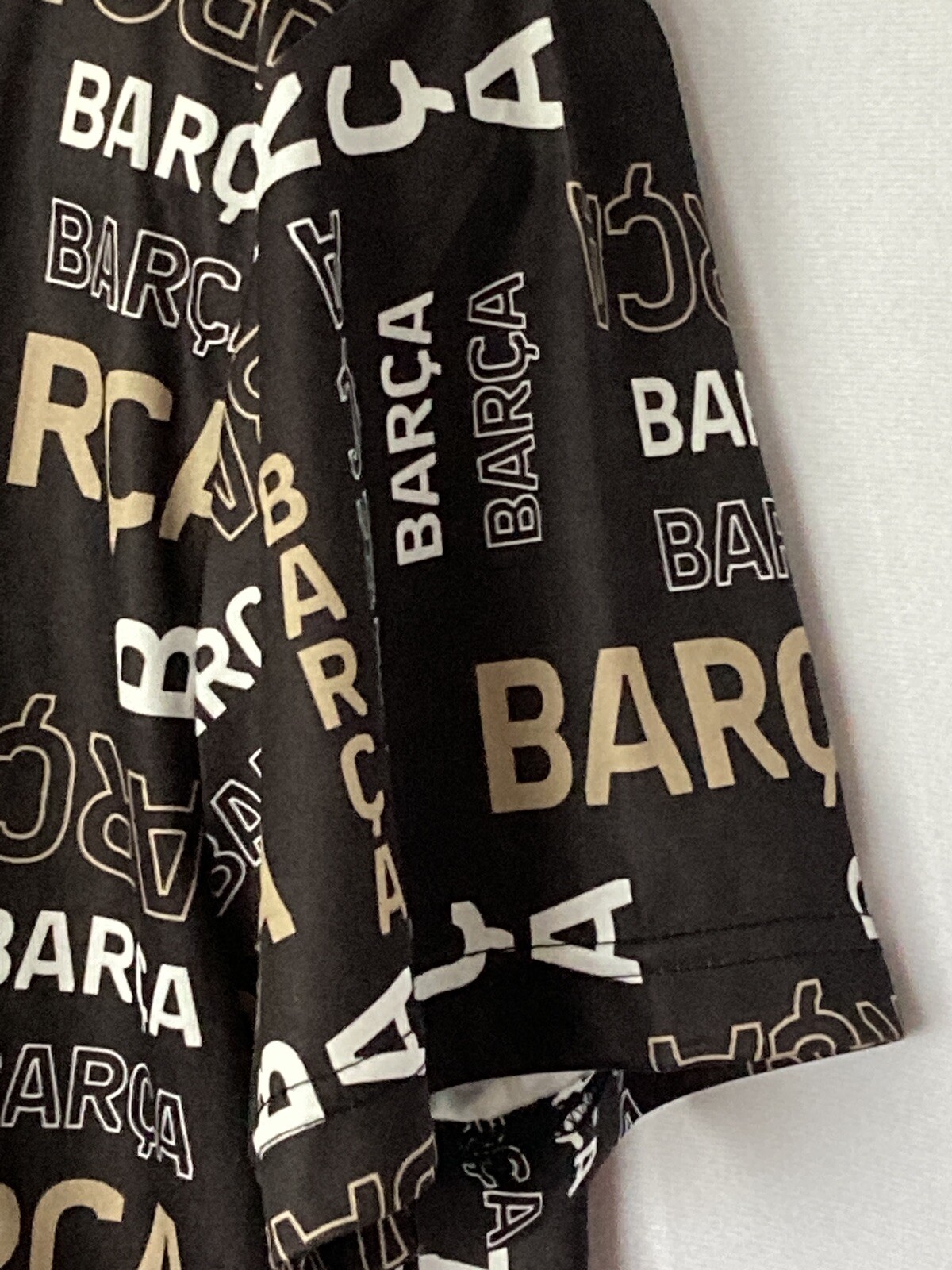 Barca FC Barcelona Mens Polyester Tshirt Sz L Black All Over Print Soccer Futbol