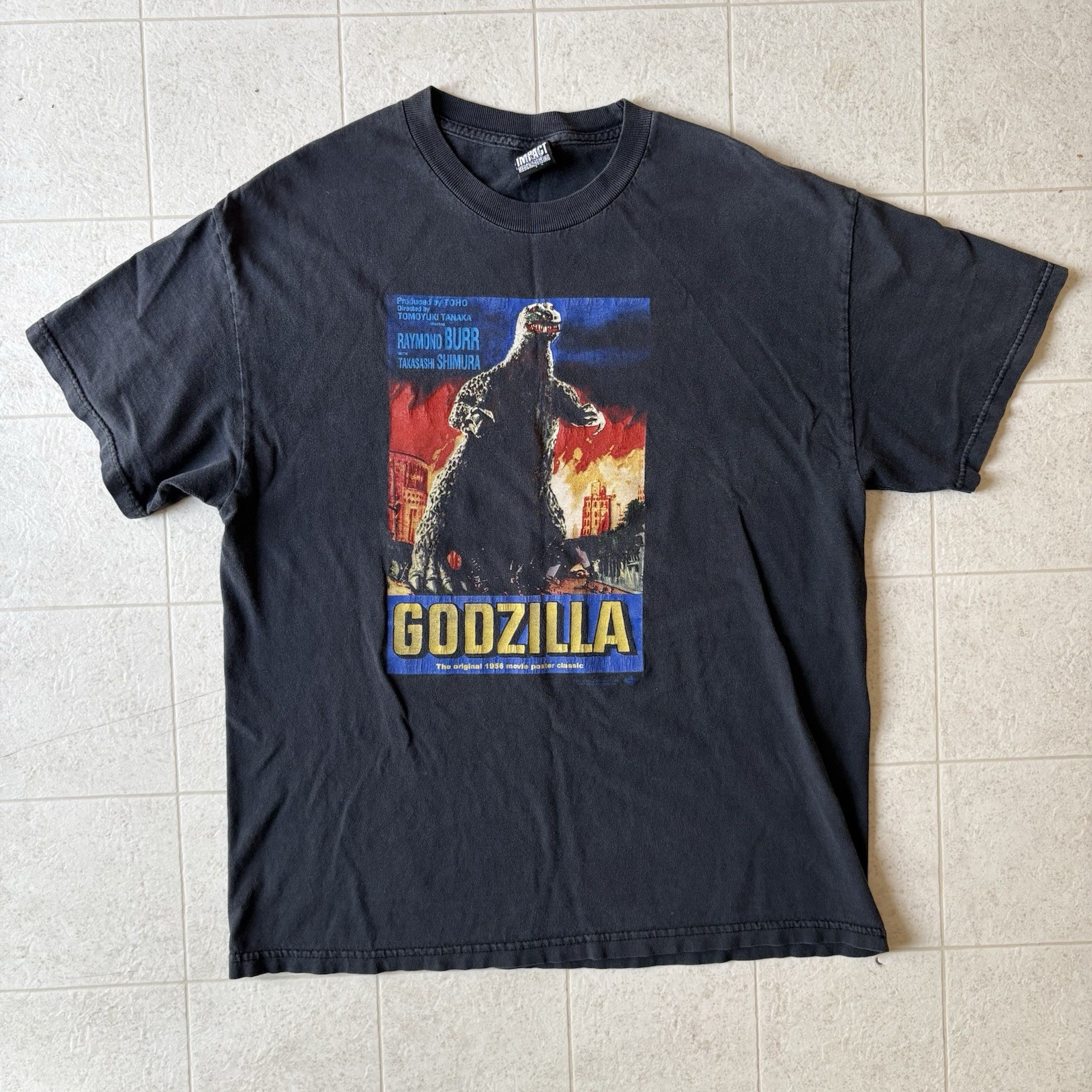 Vtg 1990s Impact Merchandising Godzilla T Shirt Men’s Large Black Kaiju Merch
