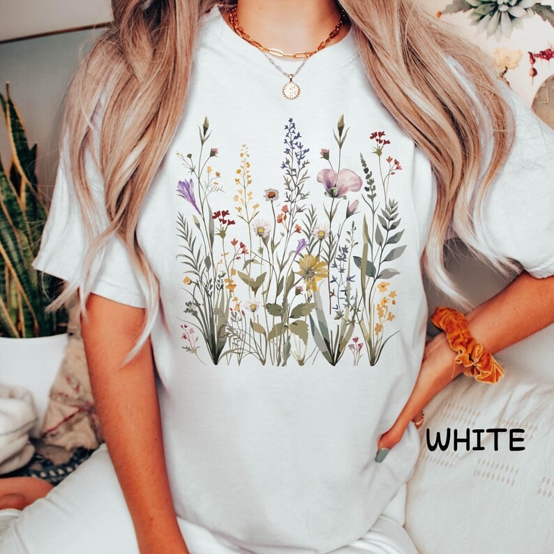 Wild Flowers Comfort Tee Shirt Nature Floral Soft Cotton Relax