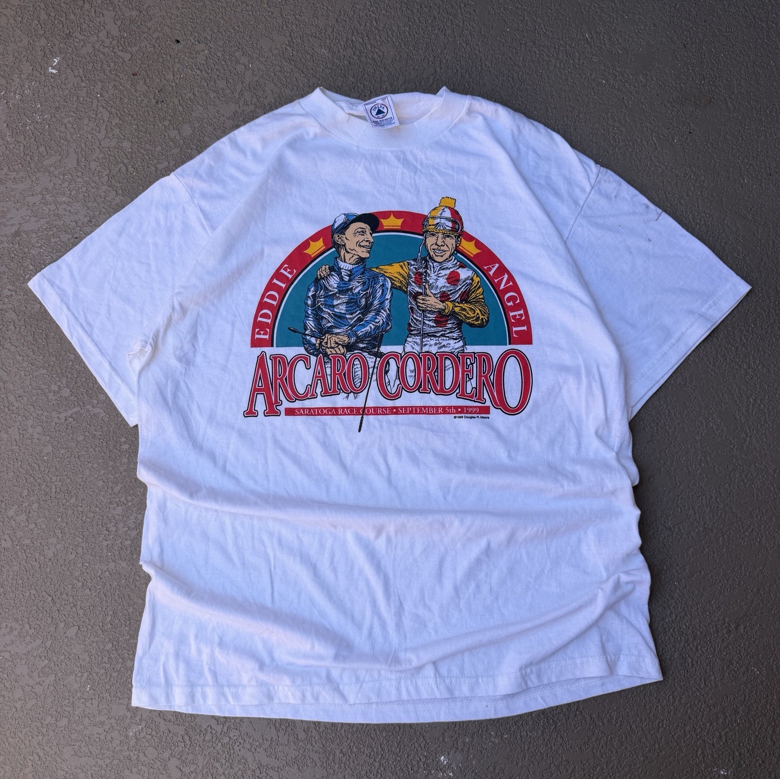 VTG 1999 Eddie Arcaro Angel Cordero Saratoga Race Course White T Shirt Men’s L