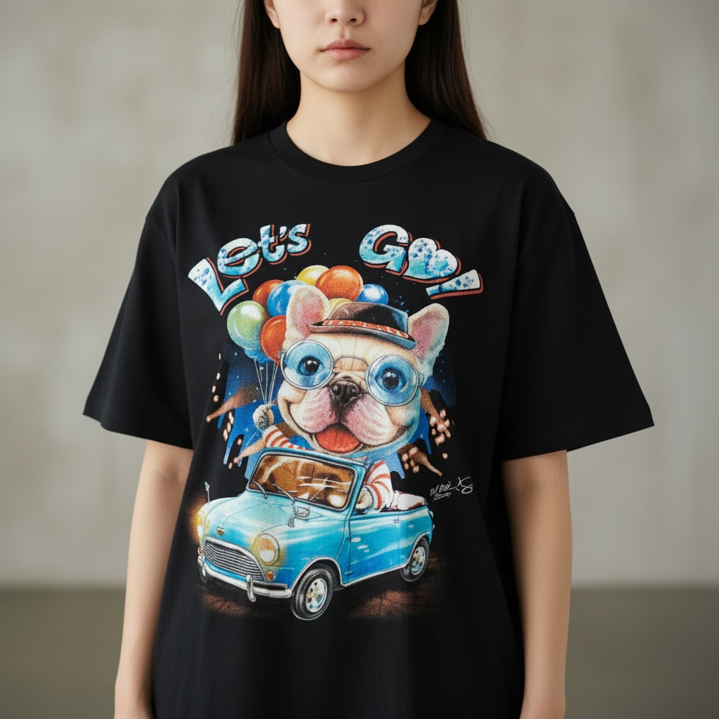 Cute French Bulldog T Shirt Double Sided Graphic Black 100% Cotton Tee S M L XL