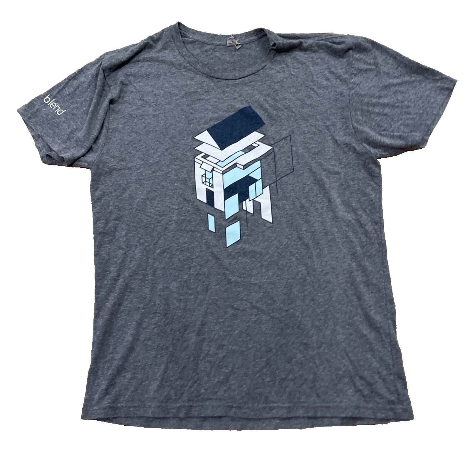 Geometric Art House Shirt Men L Stretch Graphic Tee Gray Casual Short Sleeve