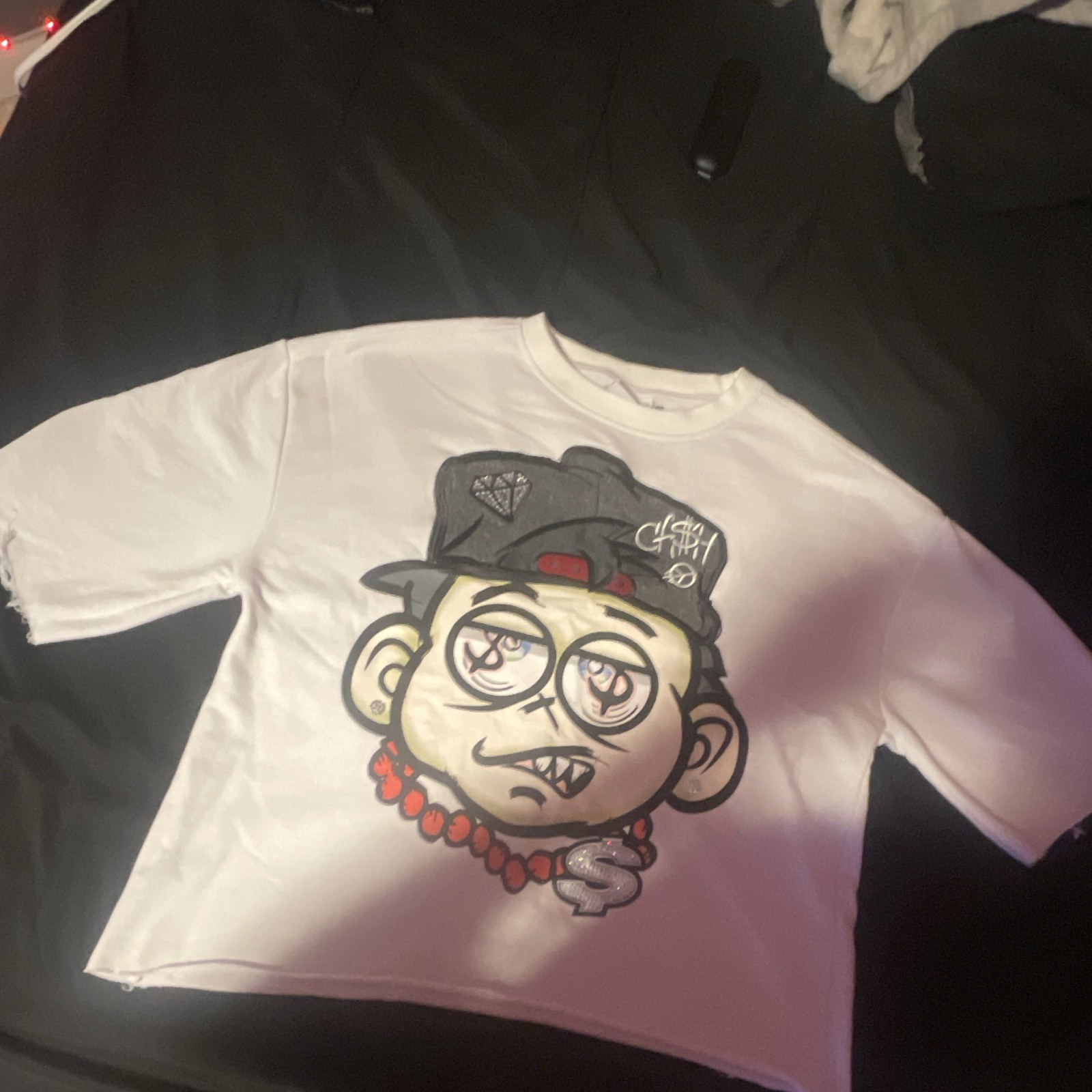 Men’s M White Cotton Crew Neck Short Sleeve Graphic Tee “R4M4T4” Double-Sided