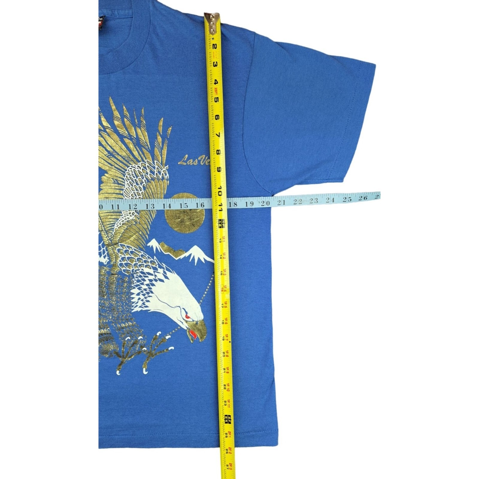 Vintage Las Vegas Screen Stars T Shirt Large Blue Gold Foil Eagle Robert Walton