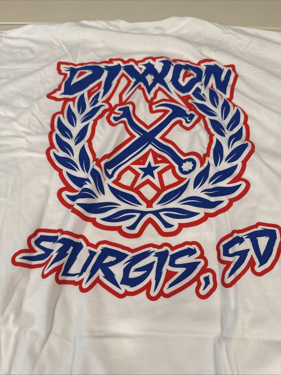 Dixxon Mens T Shirt Size 3X Sketchy Crest White shirt w Red Blue Graphic Sturgis
