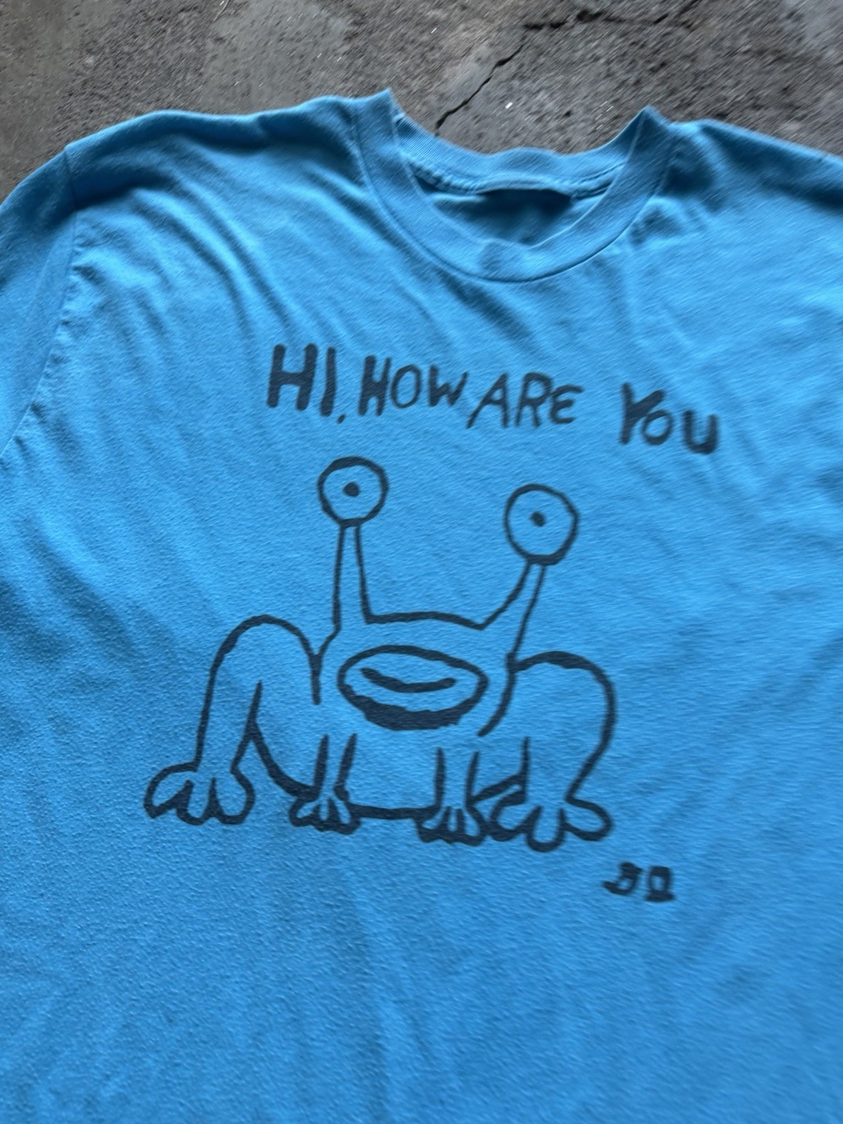 VTG Daniel Johnston hi how are you album nirvana Kurt cobain graphic shirt Blue