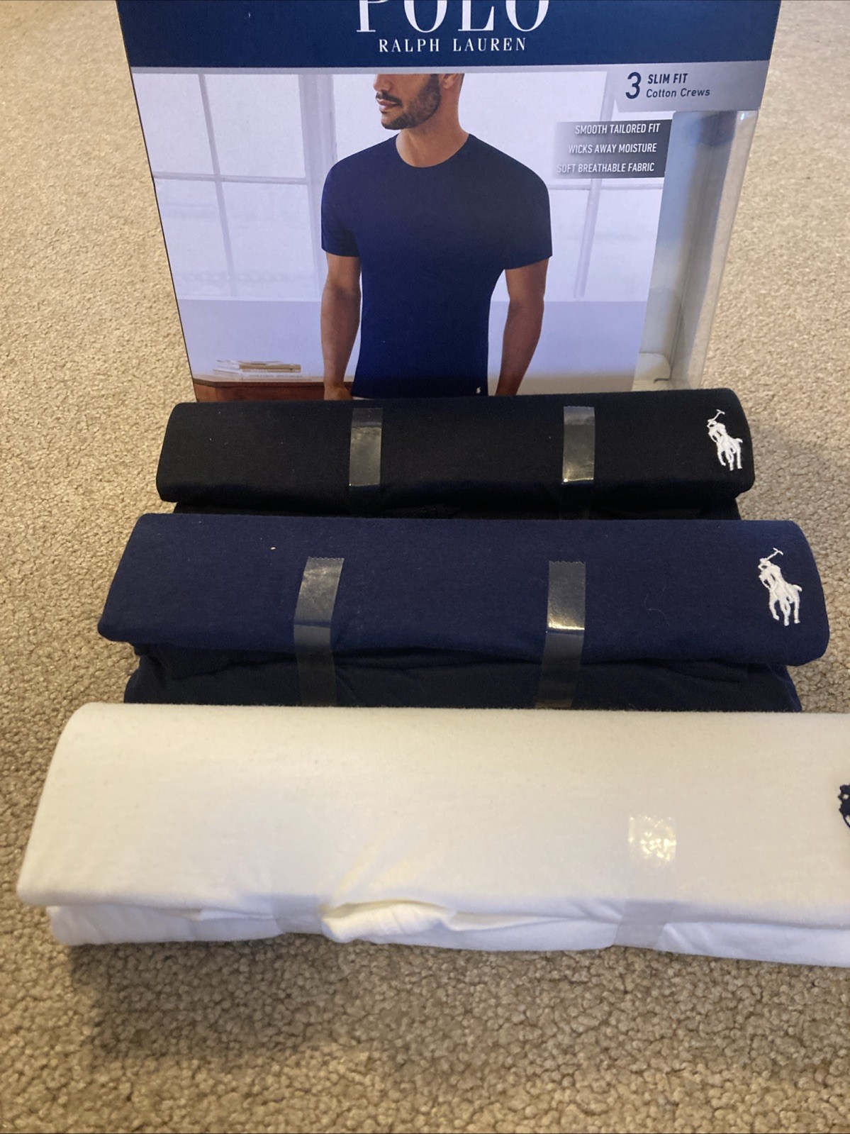 POLO RALPH LAUREN Men’s Slim Fit Cotton Crew Nk Undershirt 3 Pack Sz XL BK WT NY