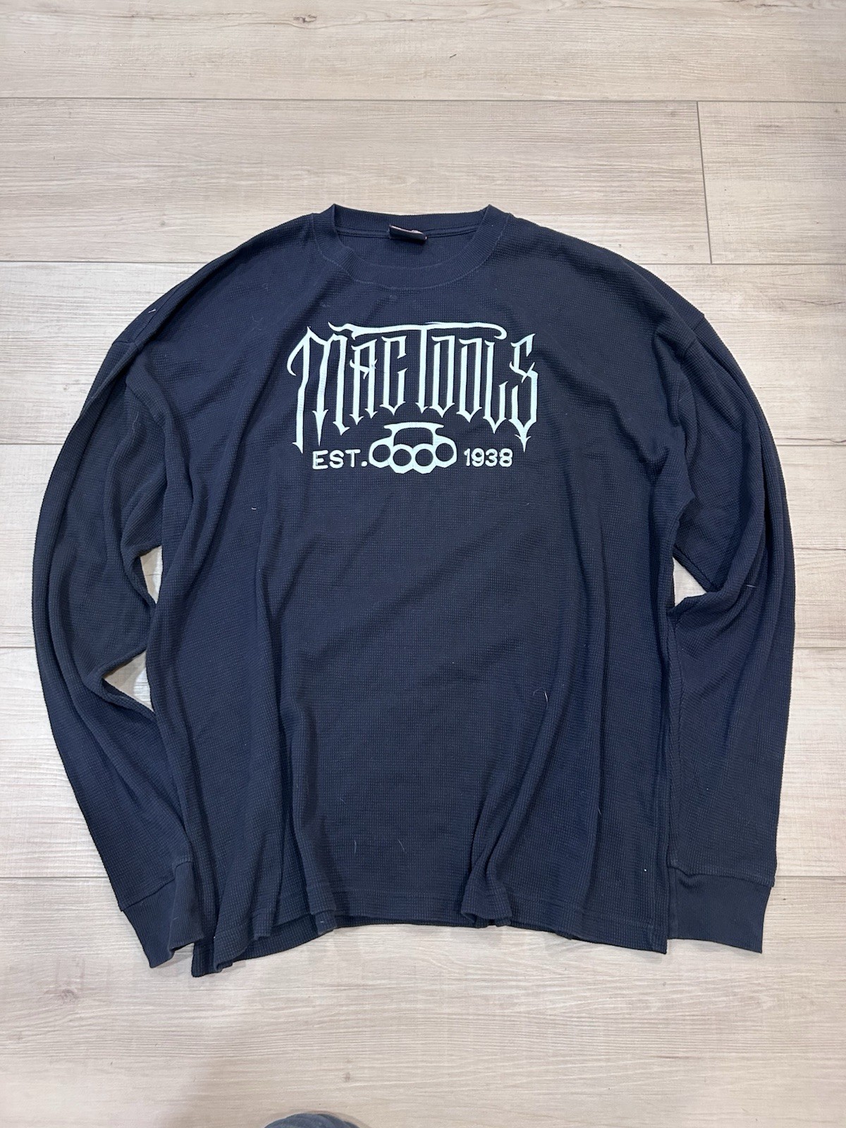 Mac Tools Black 2XL Graphic Print Thermal Henley Vintage Pull Over Mechanic