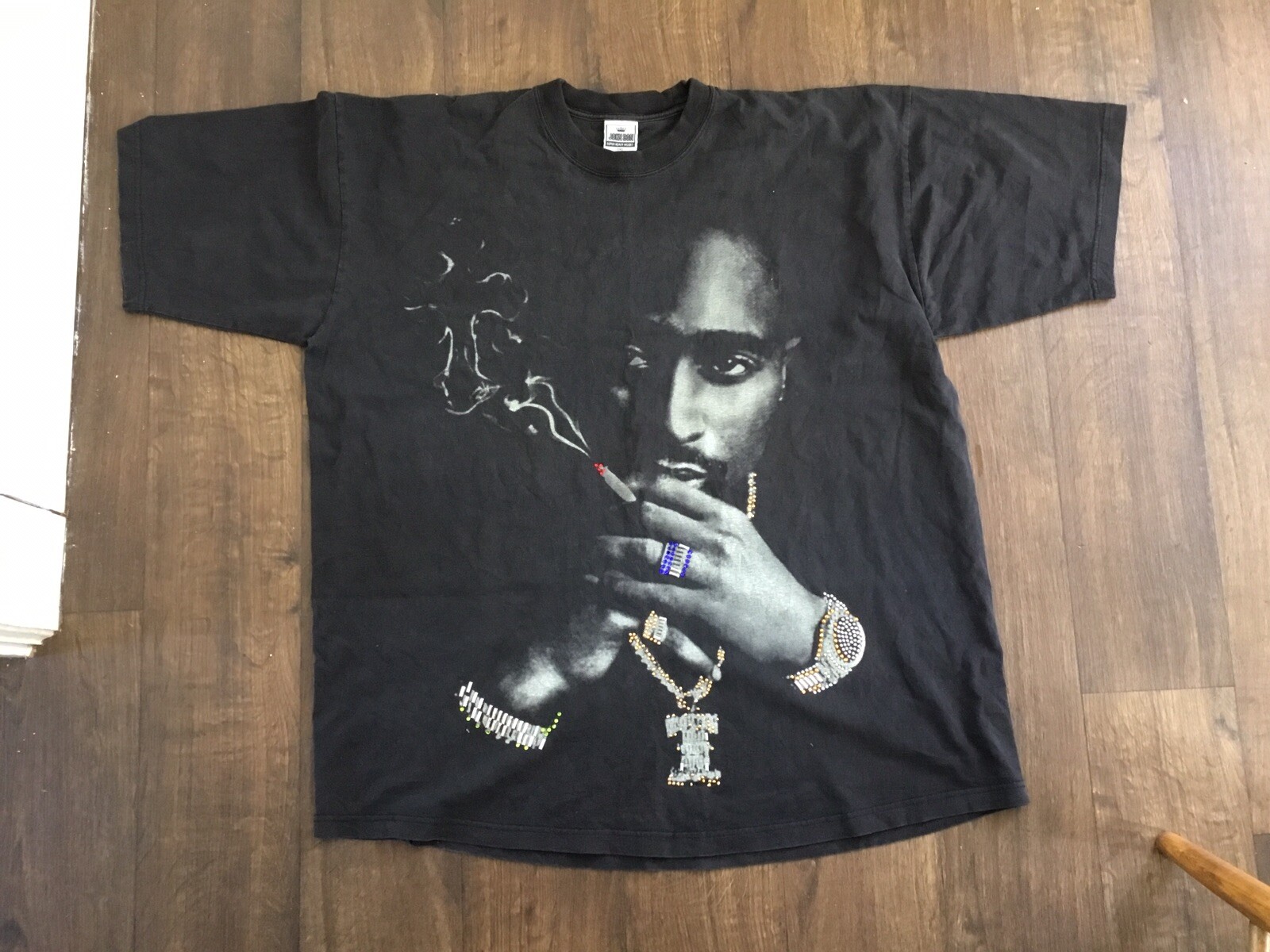 Vintage Tupac T-Shirt Rap Tee Smoking Bedazzled Sequins Stud Big Graphic 3XL