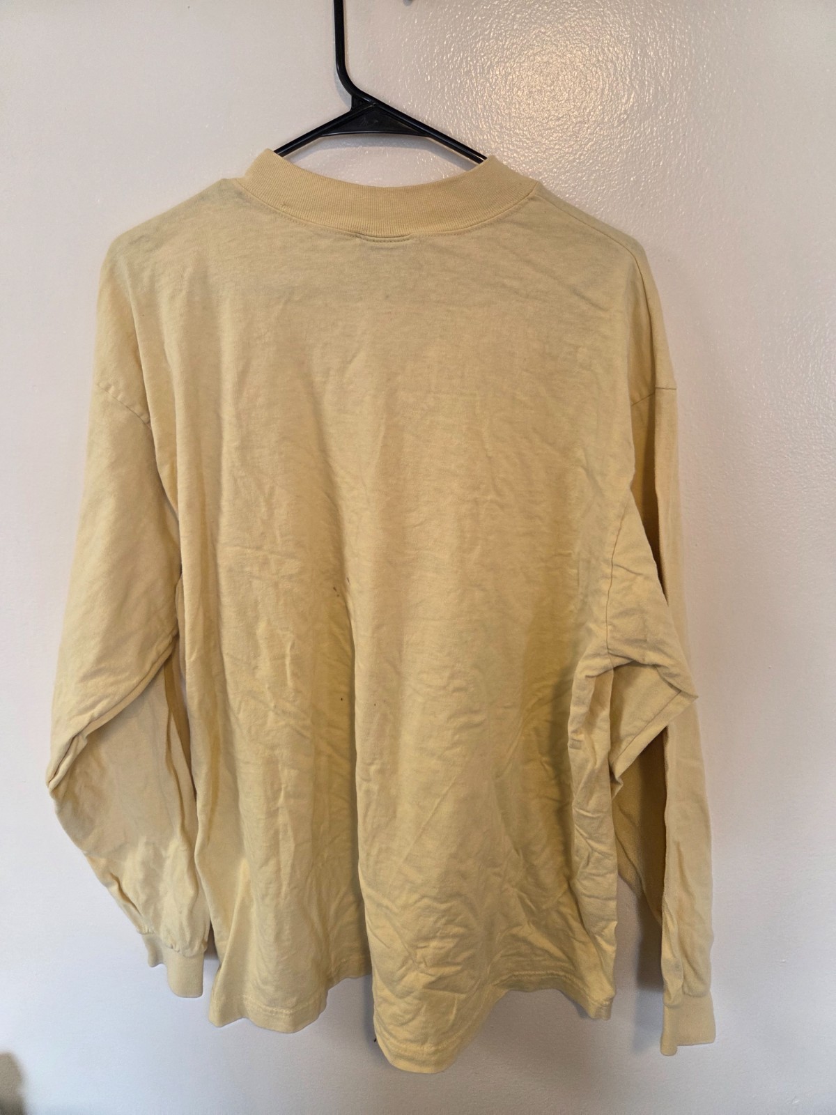 Basic Editions Mens XL Yellow Mock Neck Long Sleeve Cotton T-Shirt Vintage Style