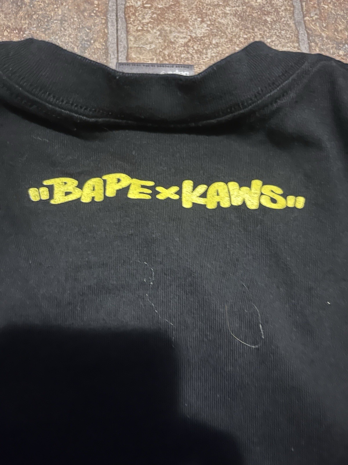 A Bathing Ape BAPE x KAWS Black Logo Graphic Cotton Knit T-Shirt Crew Neck XTRA