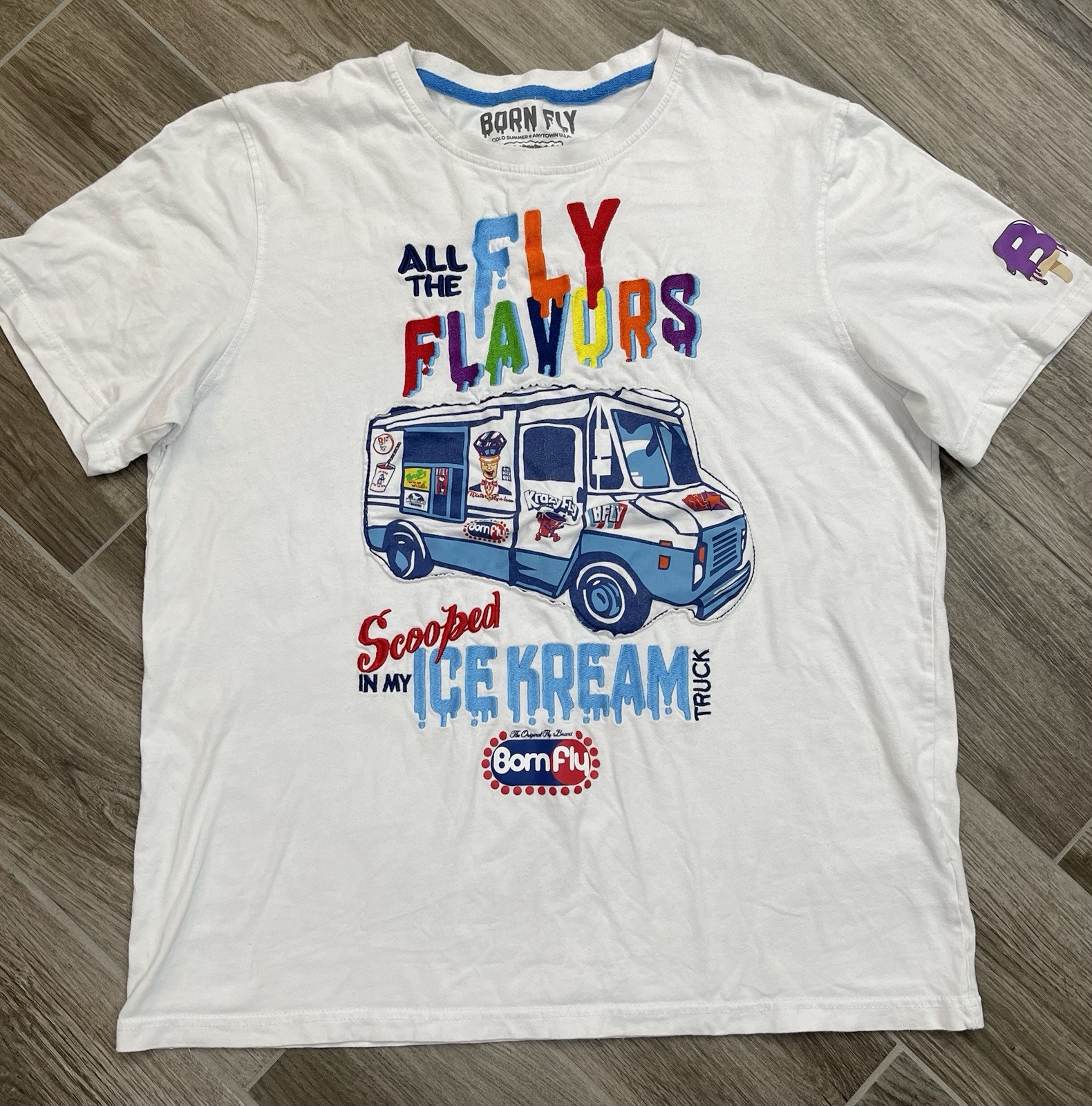 Born Fly Men’s Graphic Tee Size XL– Ice Cream Truck Design – Stay Cool Stay Fly