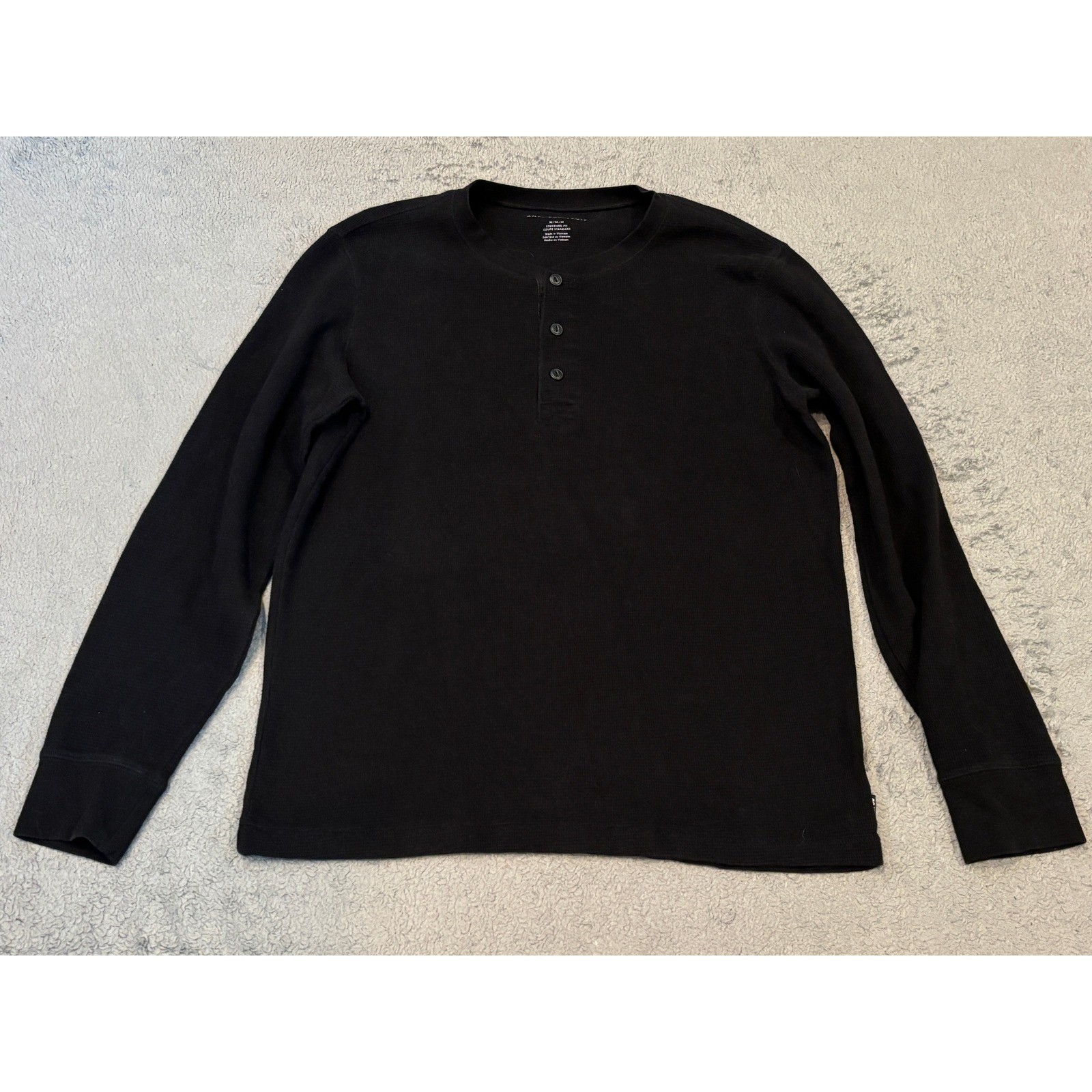 American Eagle Mens Henley Shirt Medium Black Waffle Knit Thermal Long Sleeve M