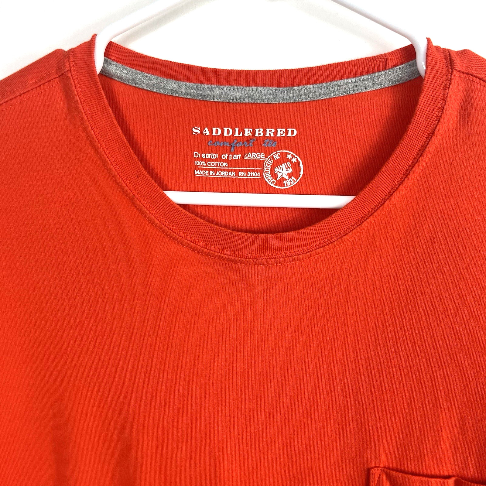 Saddlebred Men’s Solid Orange Pocket Round Neck Short Casual Sleeve T-Shirt Sz L