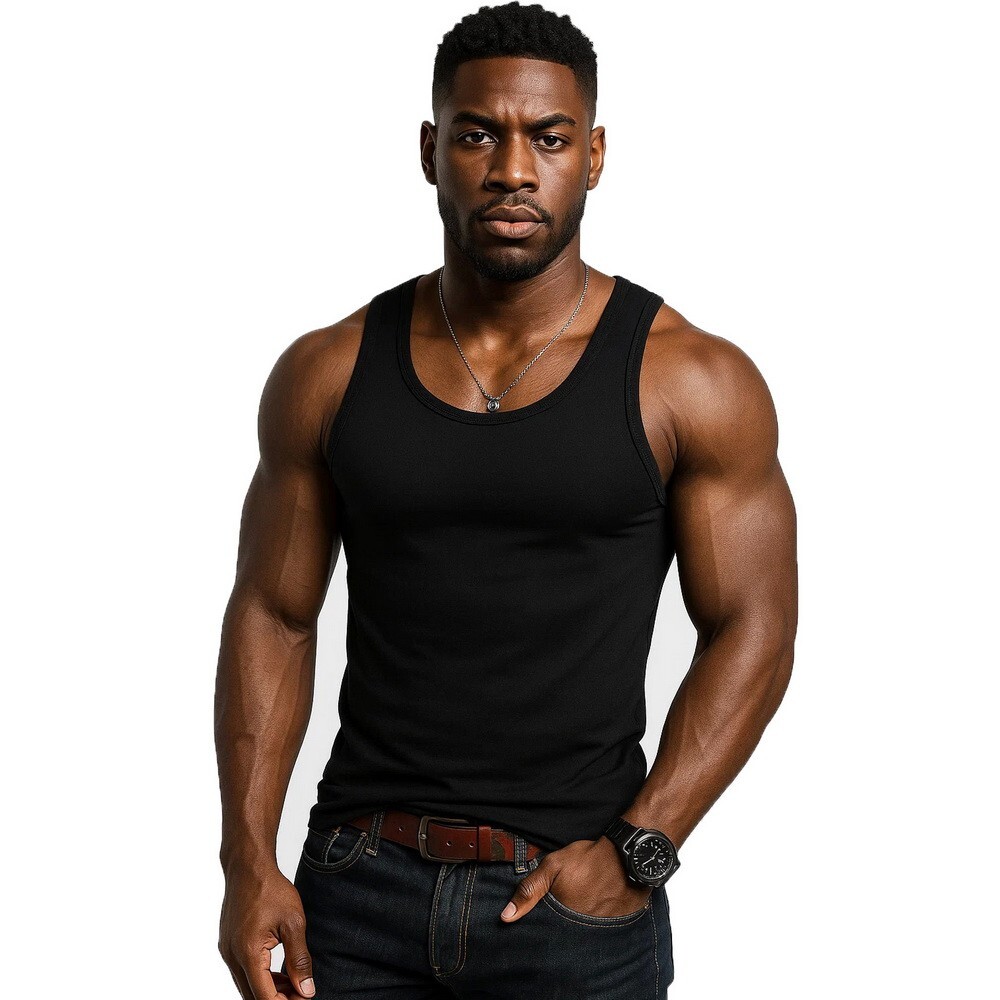 1 3 Packs Black Men 100% Cotton Ribbed Tank Top A-Shirt Wife Beater Undershirts