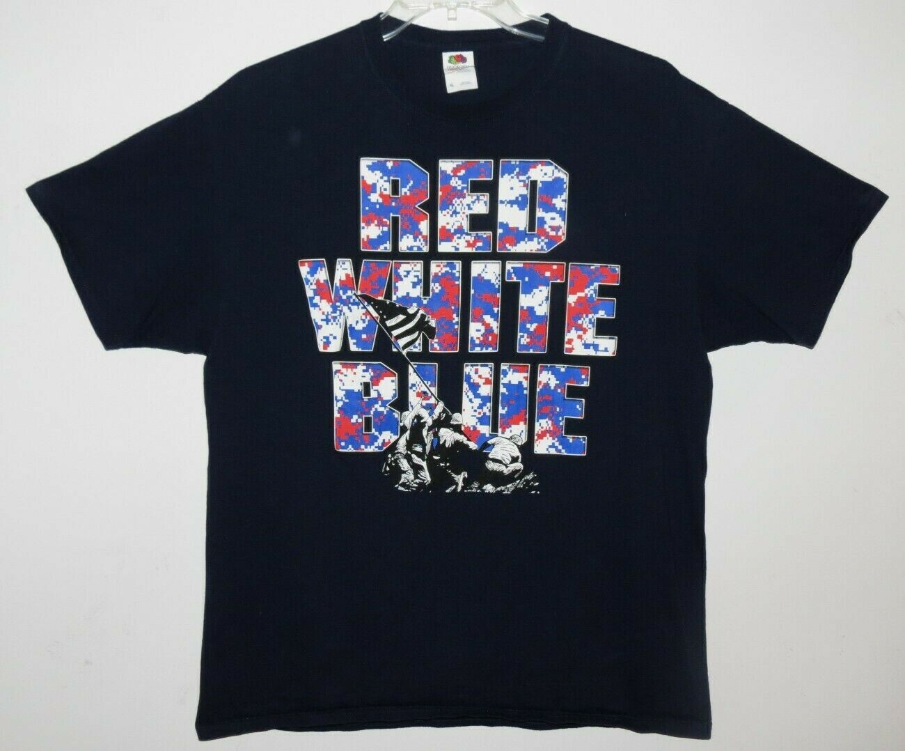 USA Red White Blue Raising The Flag Adult Size XL Short Sleeve Tee T-Shirt Nice!