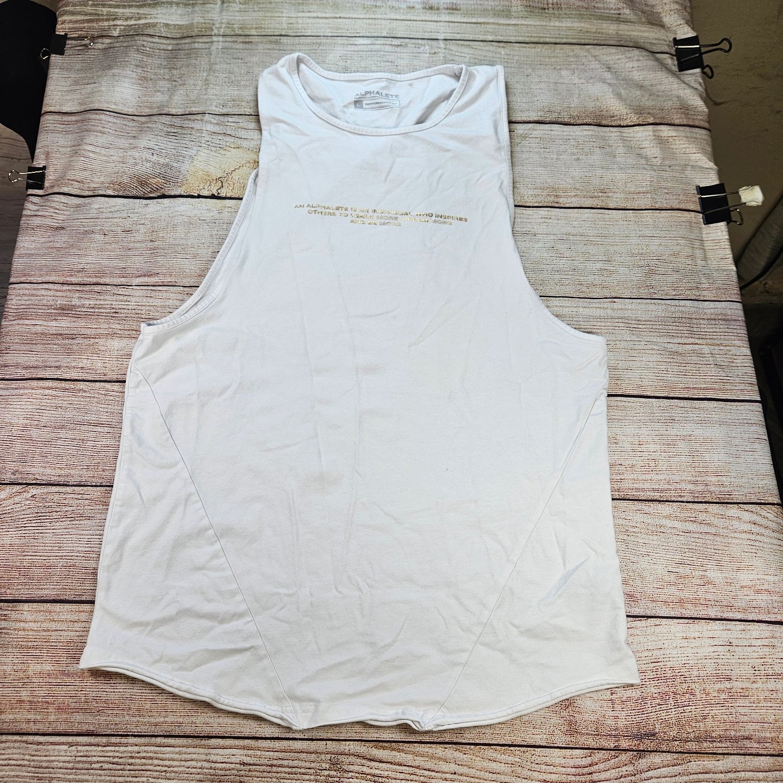 ALPHALETE Men’s Tank Top White L Performance Fit Cotton Spandex Activewear