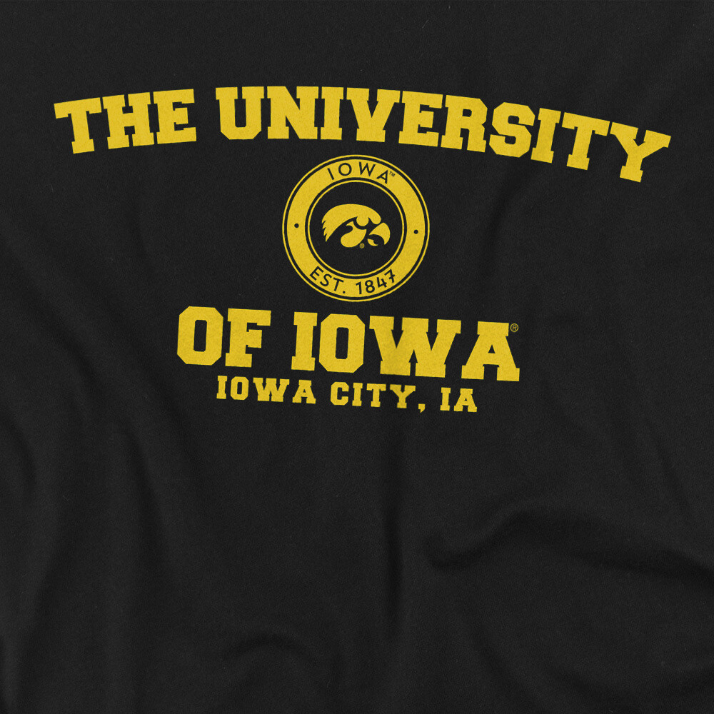University of Iowa Adult T-Shirt Circle Logo, Black, S-5XL