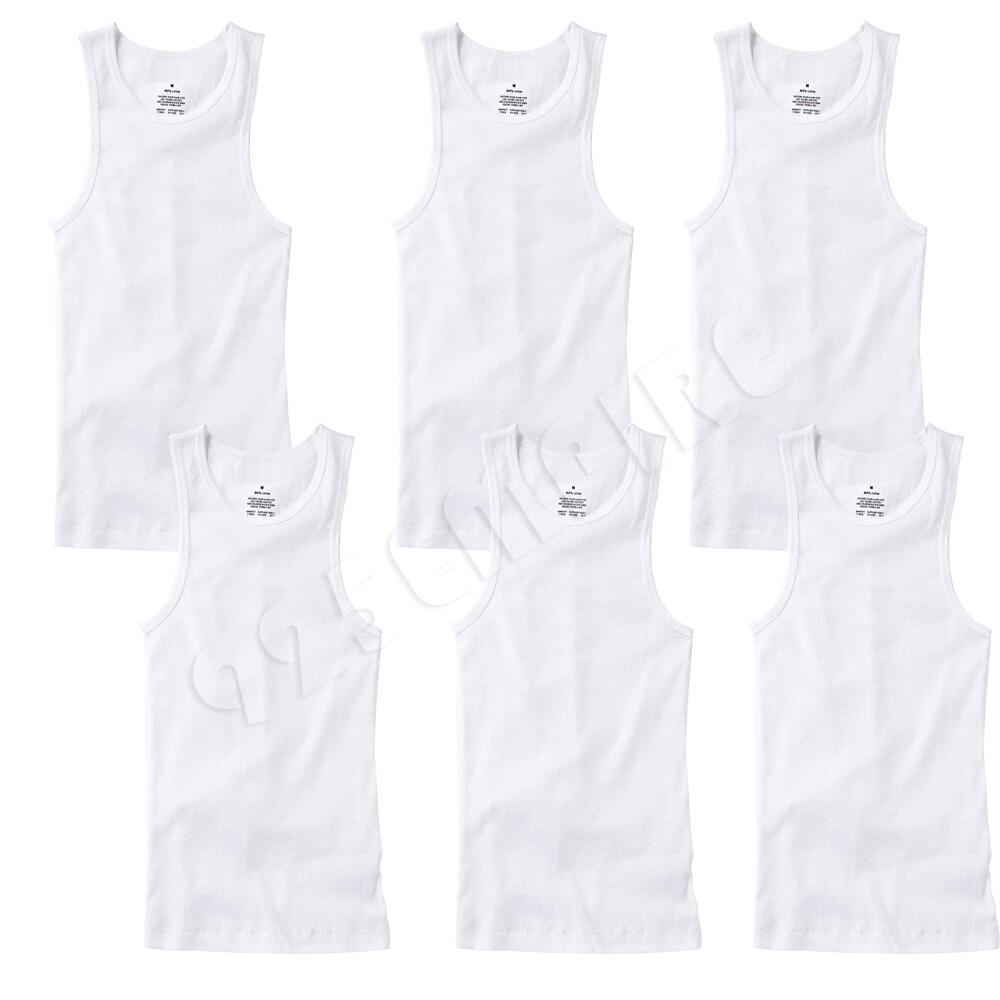 6 Pack Men Tank Top Black/White/Grey 100% Cotton Undershirt Ribbed A-Shirt