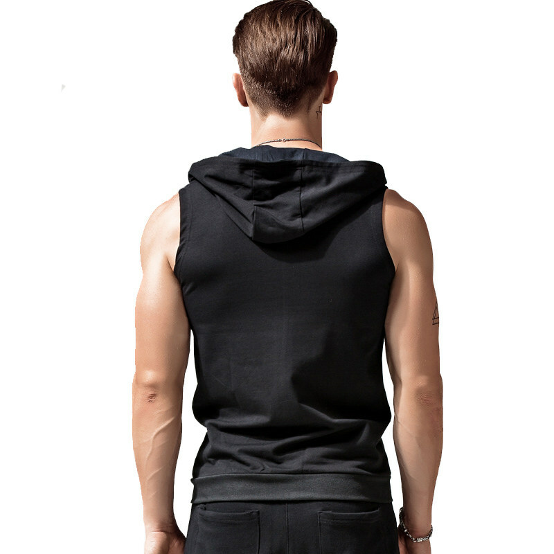 Sleeveless Zipper Hoodie Hooded Workout Men’s Gym Bodybuilding Tank Top Vest