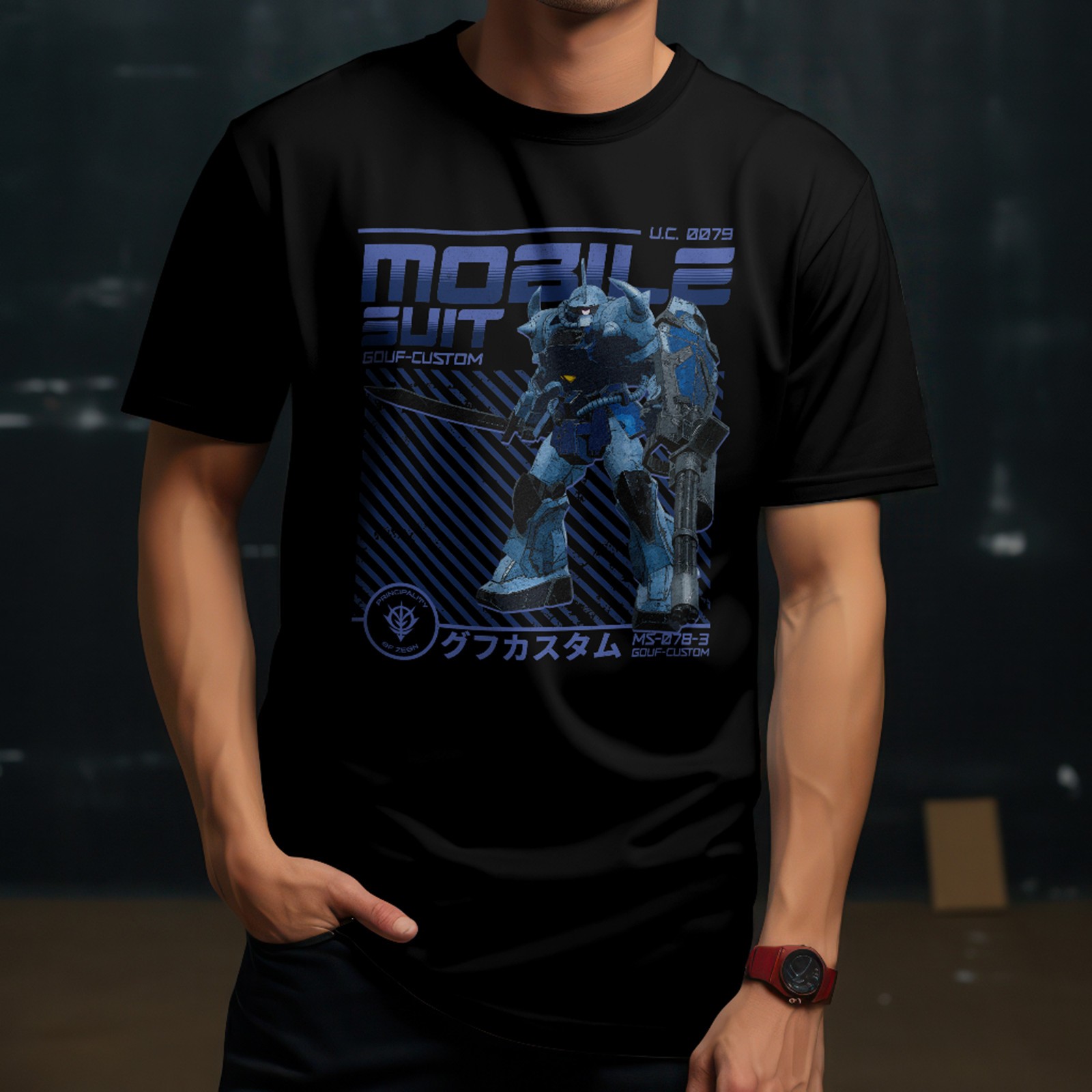 MS-07B-3 Gouf Custom Gundam Mobile Suit Anime Mecha Anime Graphic T-Shirt