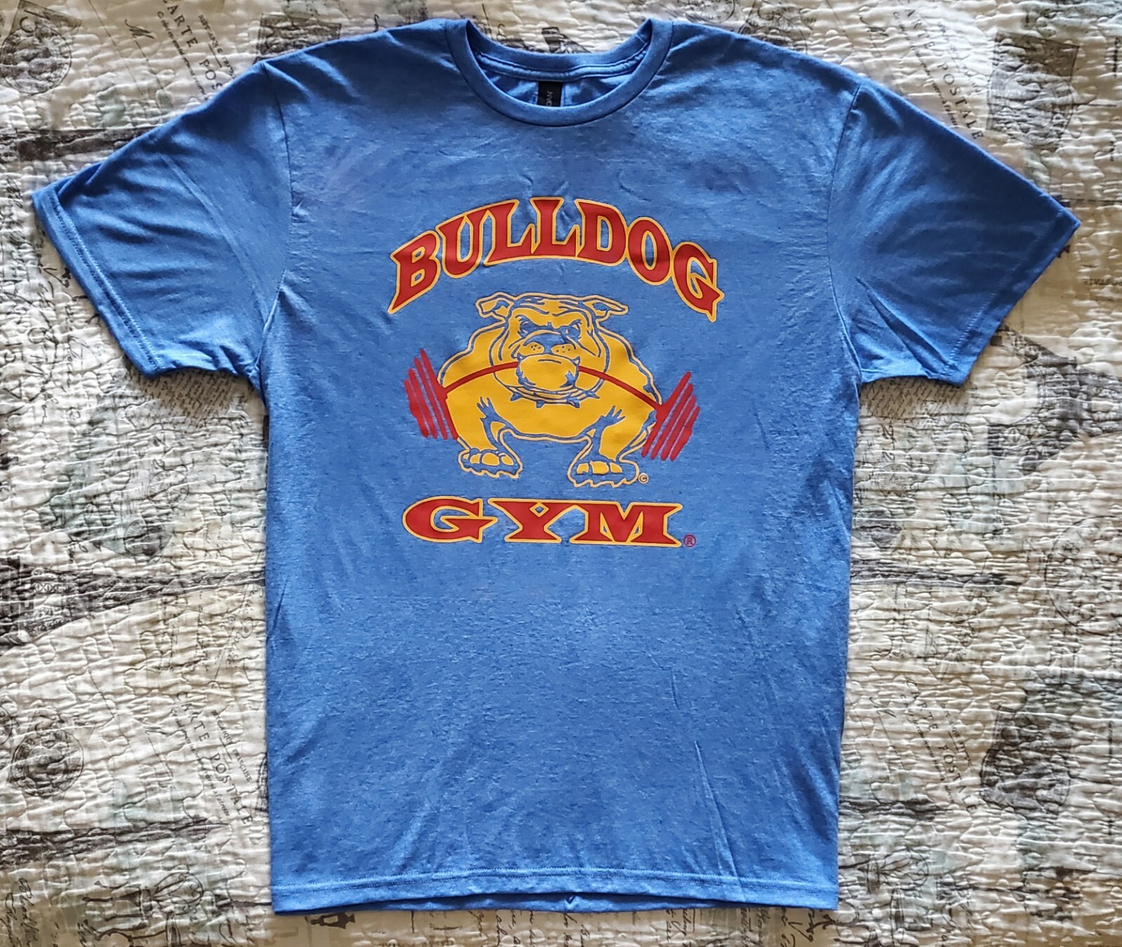 Bulldog Gym Workout Bodybuilding Muscle Royal Blue / Vintage Gold / Red T-Shirt