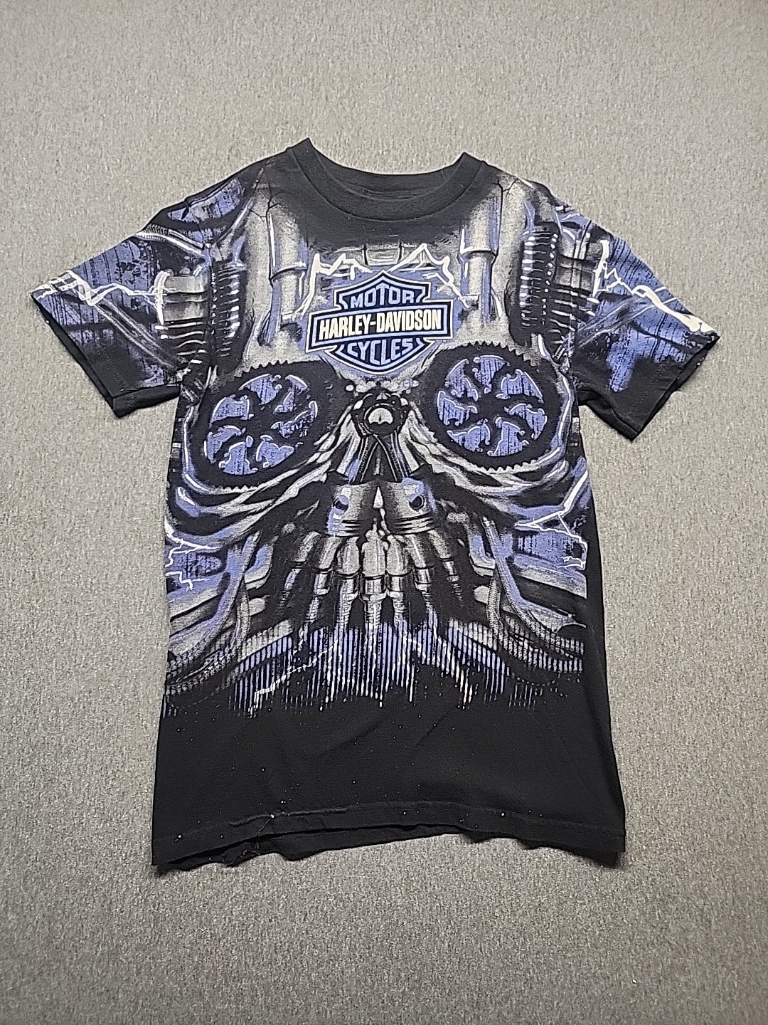 Vintage Harley Davidson Skull Shirt Mens Sz S All Over Print AOP Big Face USA