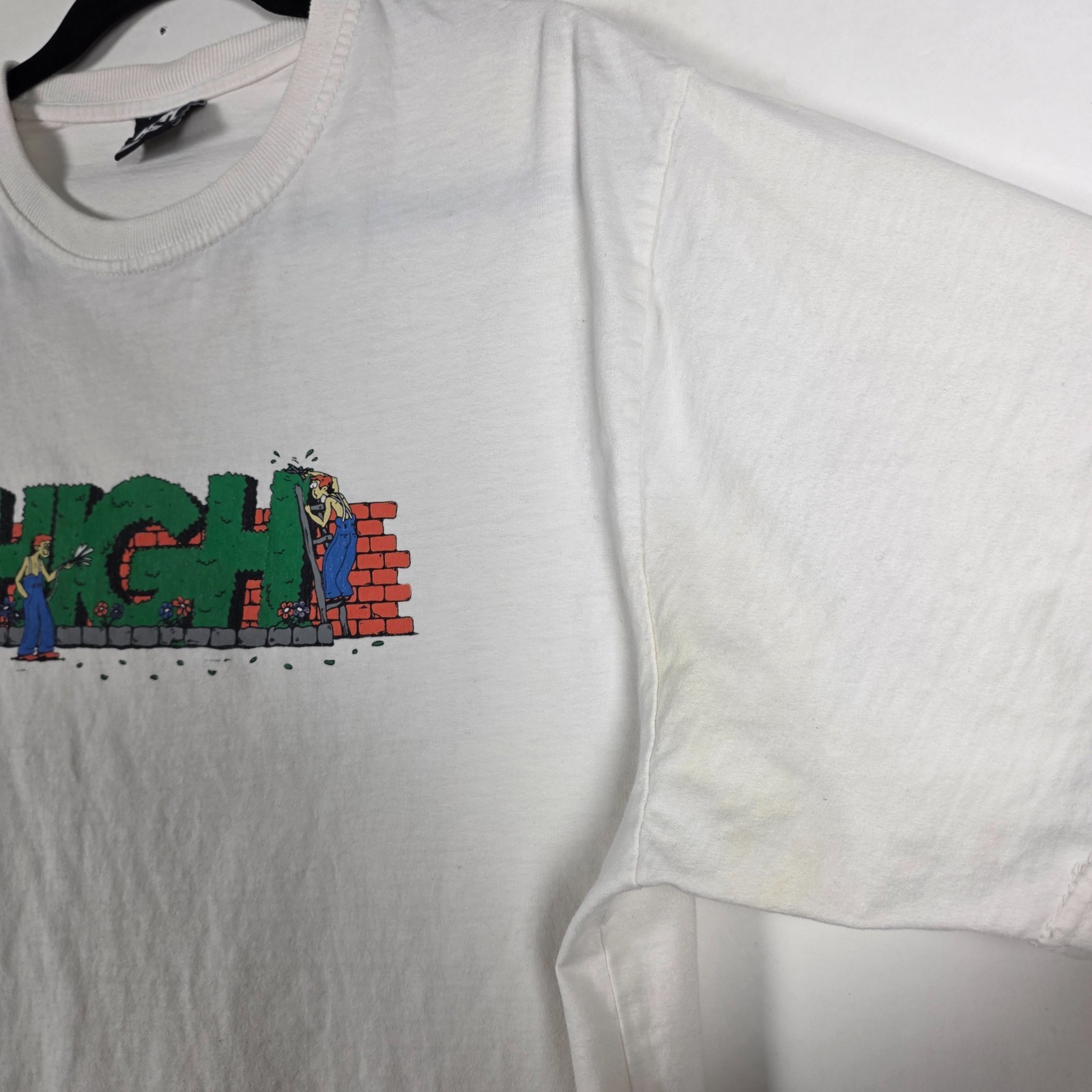 High 100% Cotton Mens Large Short Sleeve White Graphic T Shirt