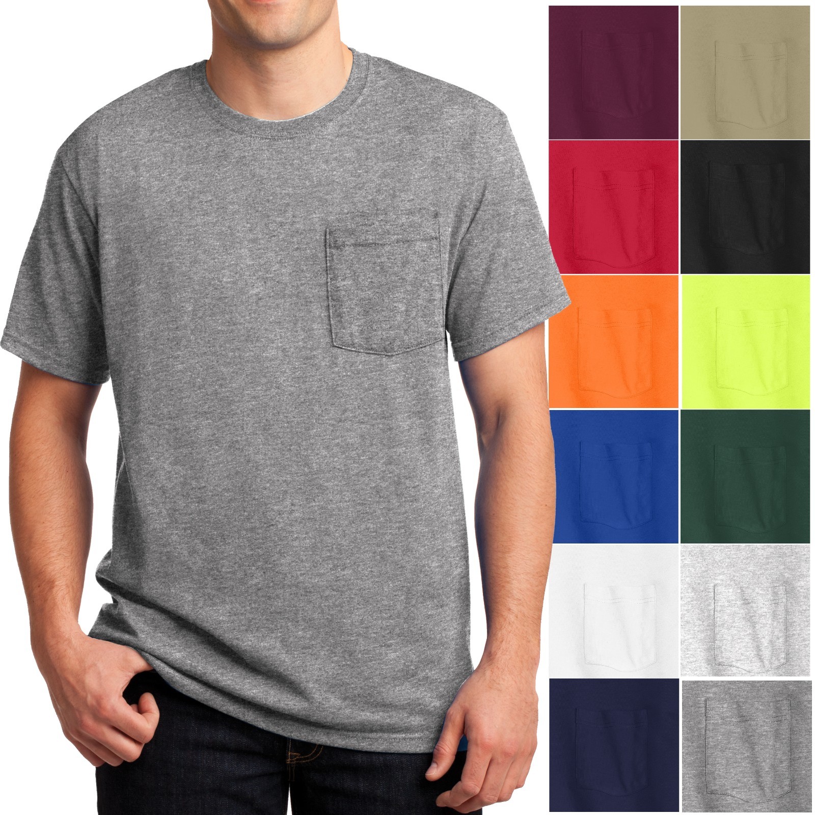 Mens T-Shirt with Pocket Jerzees 50/50 Cotton/Poly Tee Size S, M, L, XL NEW