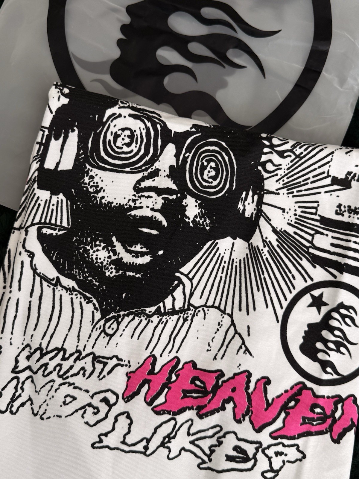 Hellstar Records Heaven and Hell White Cotton Graphic Tee Crew Neck Men’s M