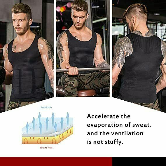 Men’s Chest Compression Shaping Vest Tummy Control Shirt Hide Gynecomastia Moobs