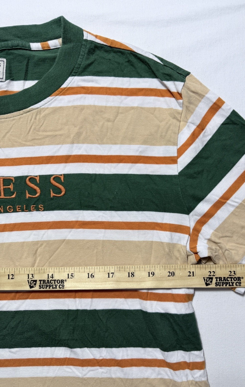 Guess Los Angeles Striped T Shirt Mens Size M Made in India VTG Green Orange Y2K