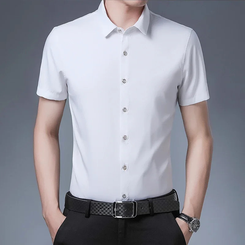 Men’s Business Casual Solid Color Short Sleeved Shirt Non Ironing Comfortable To
