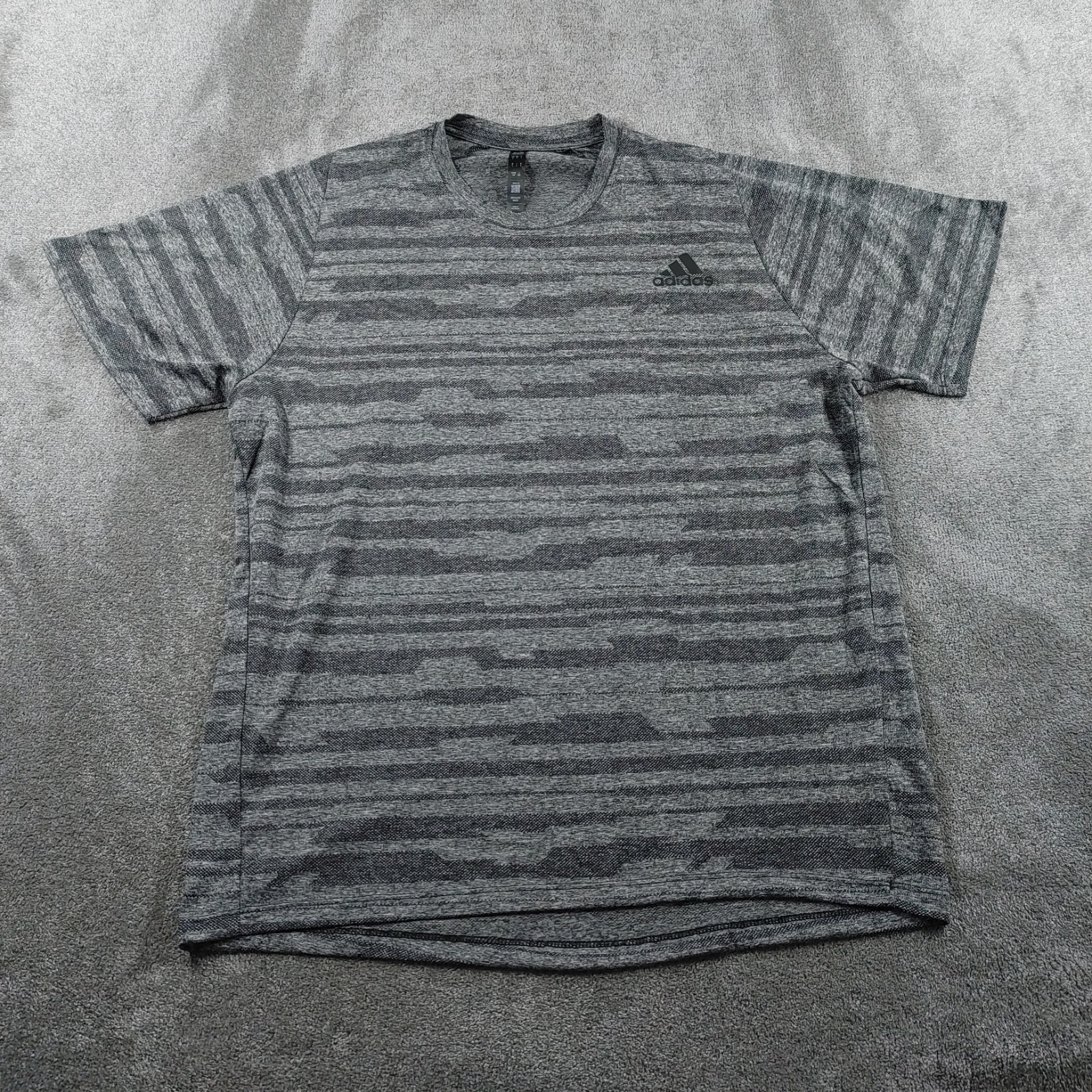 Adidas Shirt Mens Large Grey Abstract Gym Fitness Training Running Top