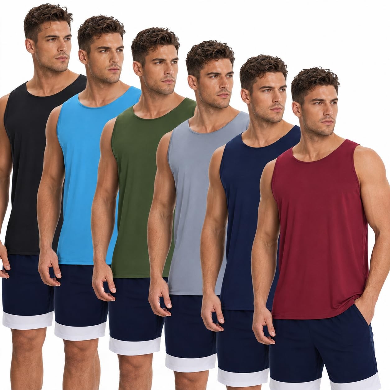 6 Pack Men’s Quick Dry Workout Tank Tops Breathable Gym Sleeveless Muscle Shi…