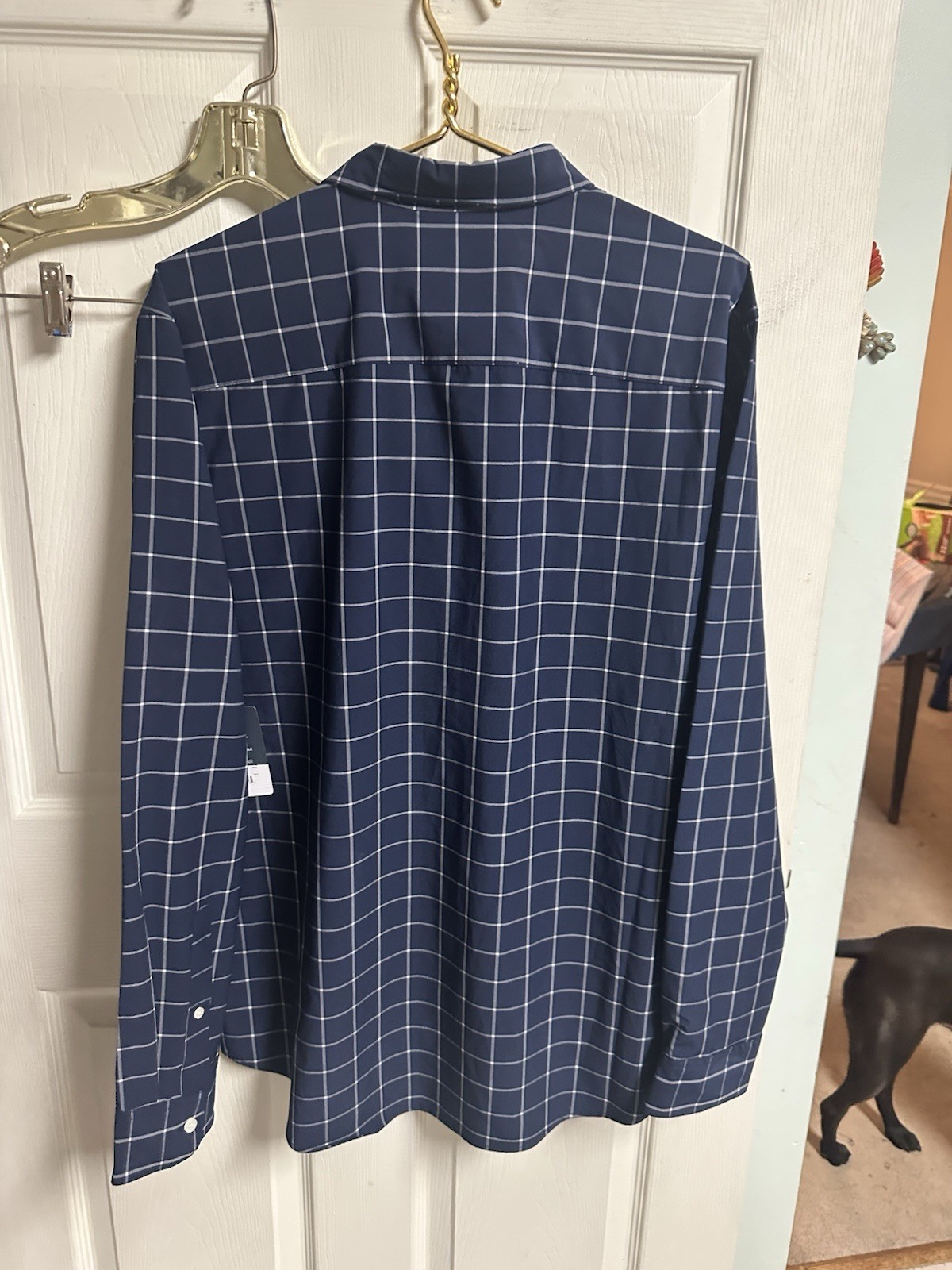 St. John’s Bay Button Up Shirt CLASSIC Easy Care Blue Plaid Quick Dry Large 46w
