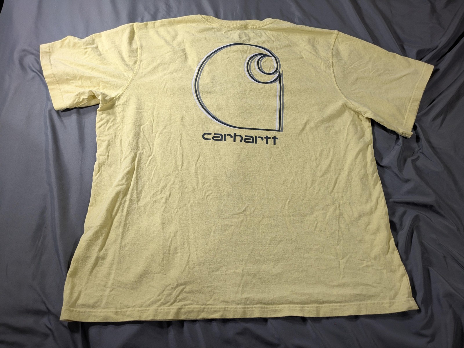 Carhartt Shirt Mens 2XL Yellow Pocket Logo Big Back Graphic Workwear Tee