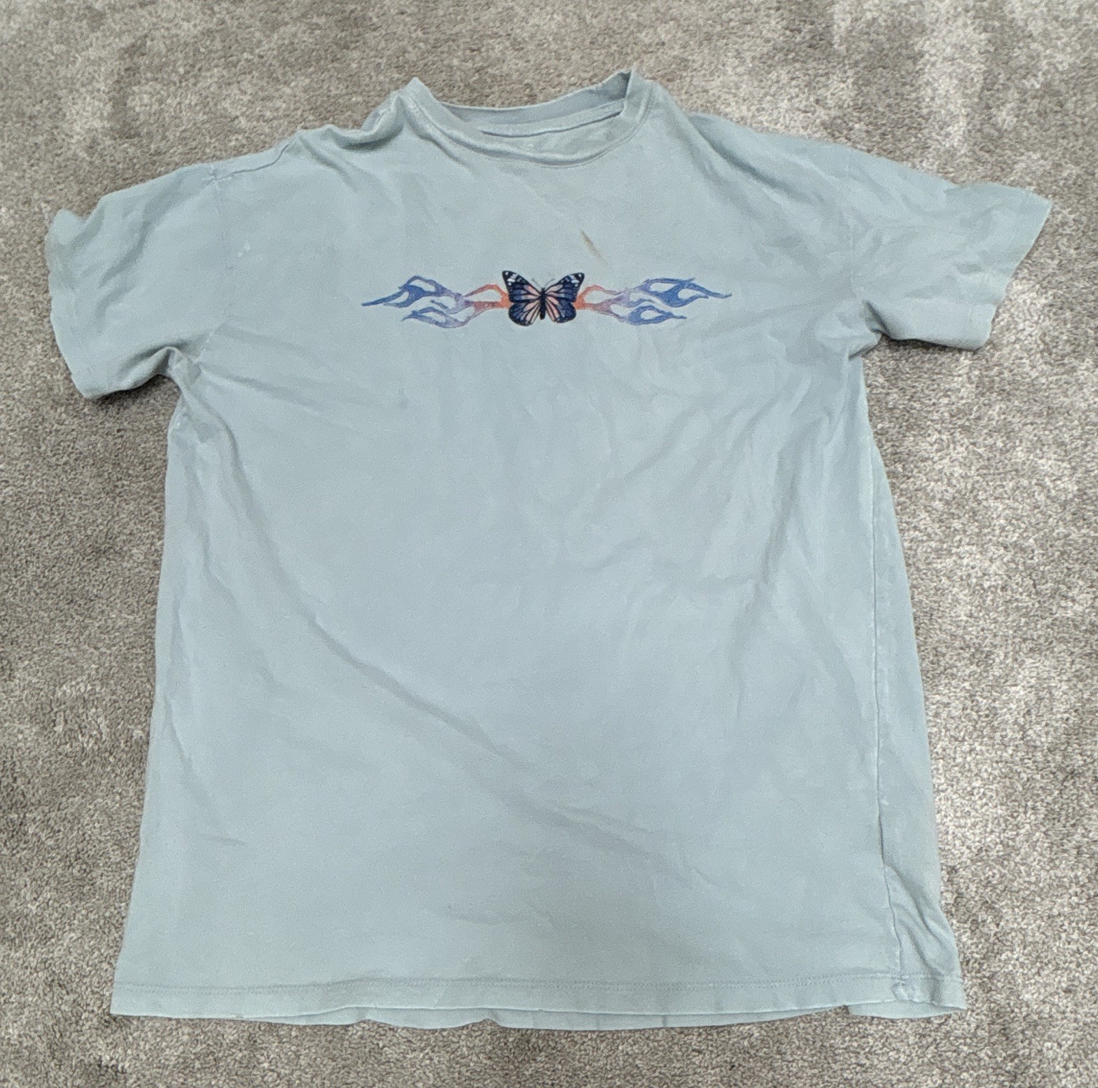 XS Light Blue Butterfly Crew Neck T-Shirt Oversized FREE SHIPPING
