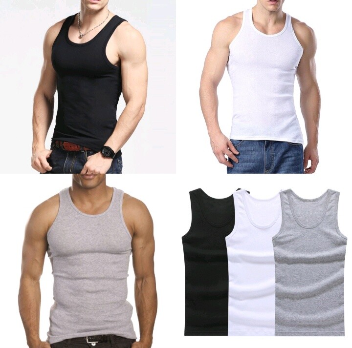 Men’s 100% Cotton Tank Top A-Shirt Wife Beater Ribbed Undershirts Size: S-4XL