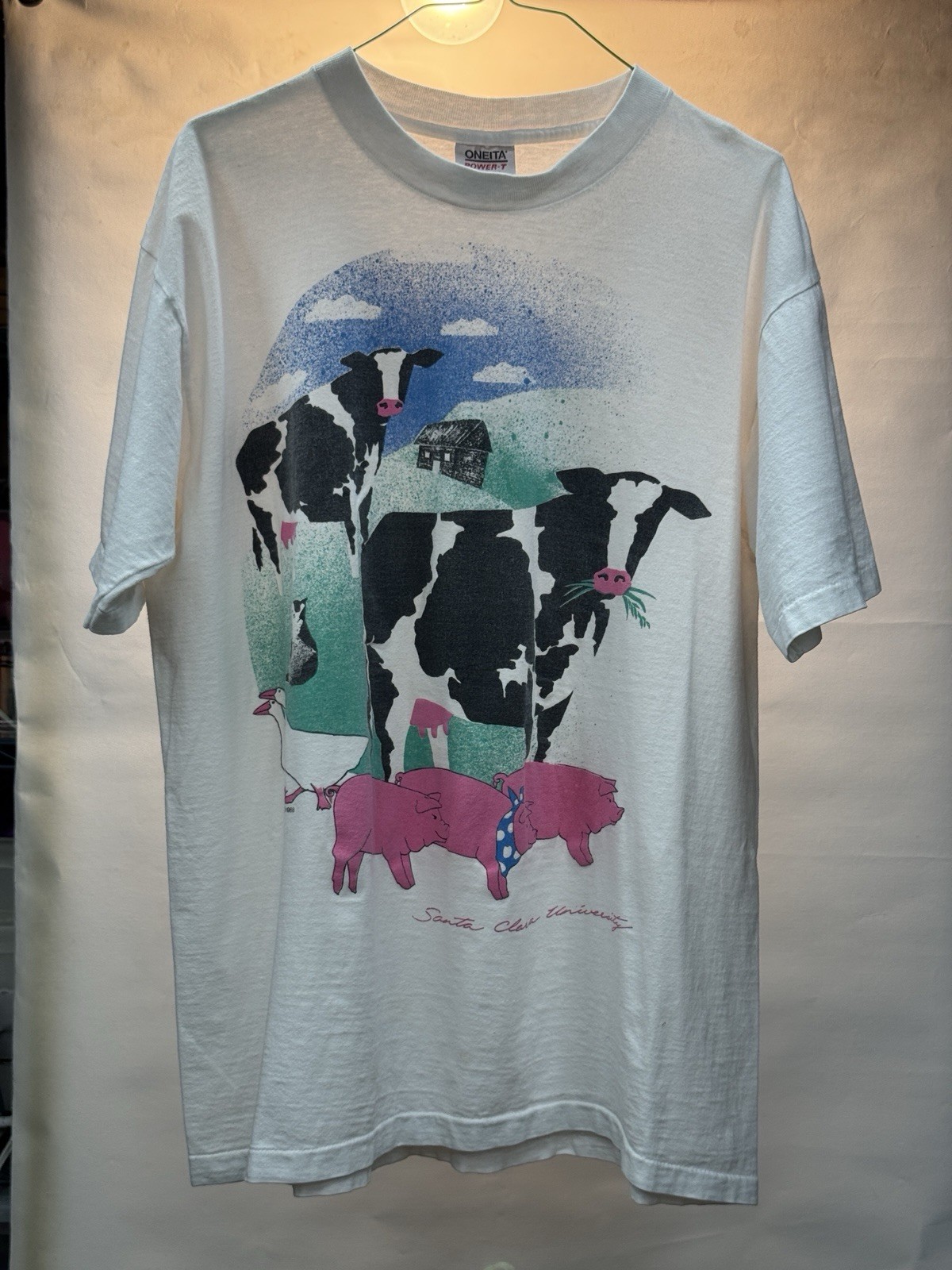 Vintage Santa Clara University SCU Tee Tshirt 1988 Cow Cat Pig Duck California