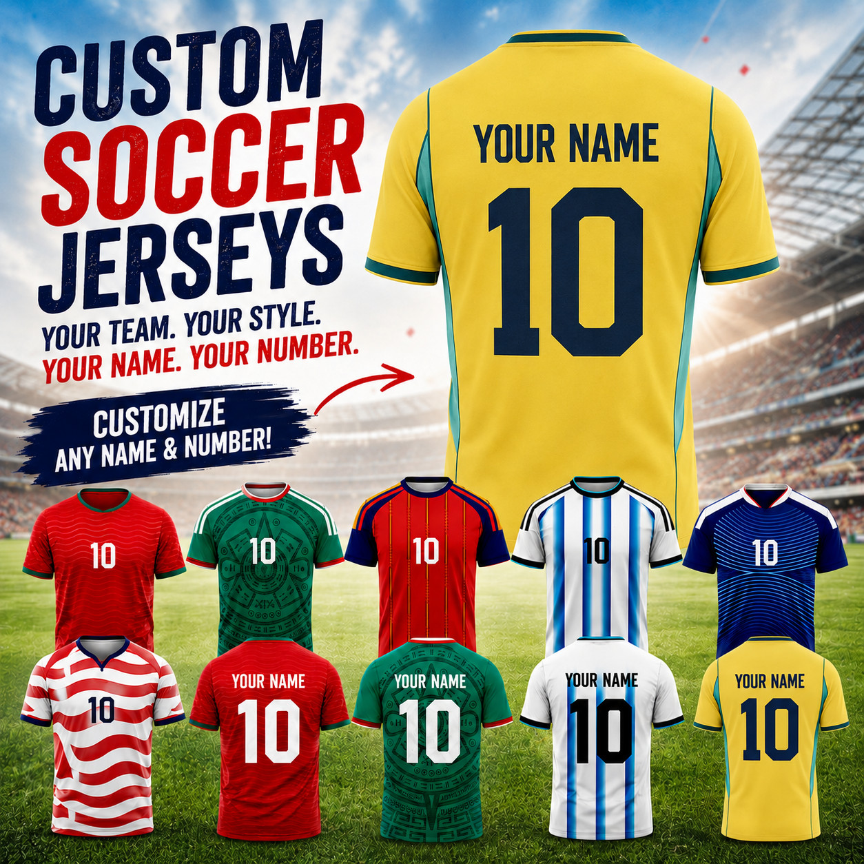 Custom Soccer Jersey Personalized Name Number Logo, USA World Cup Shirt