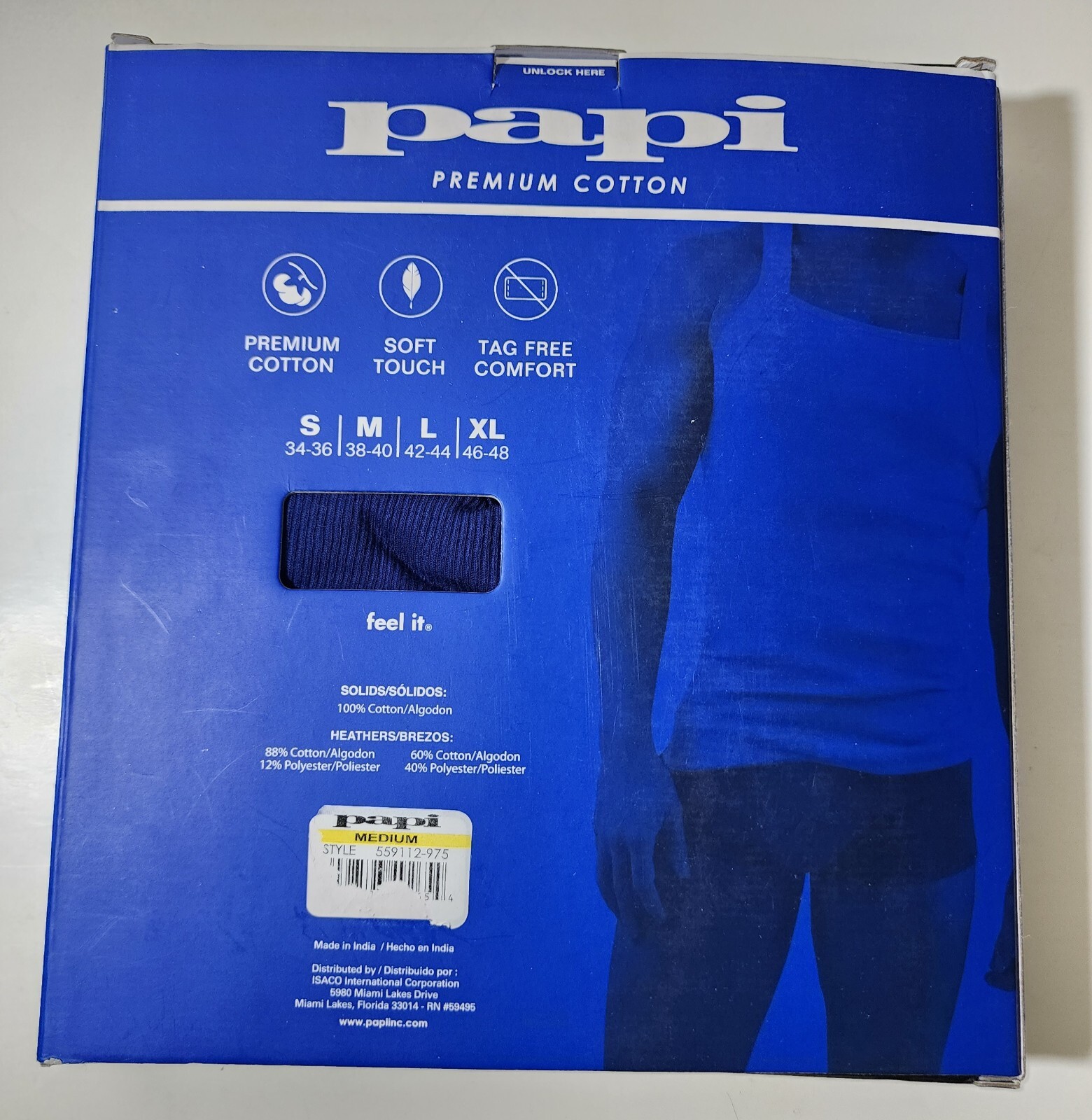 AUTHENTIC Papi Men’s 3-Pack Cotton Neck Modern Tanks Top Black Navy Gray M NEW