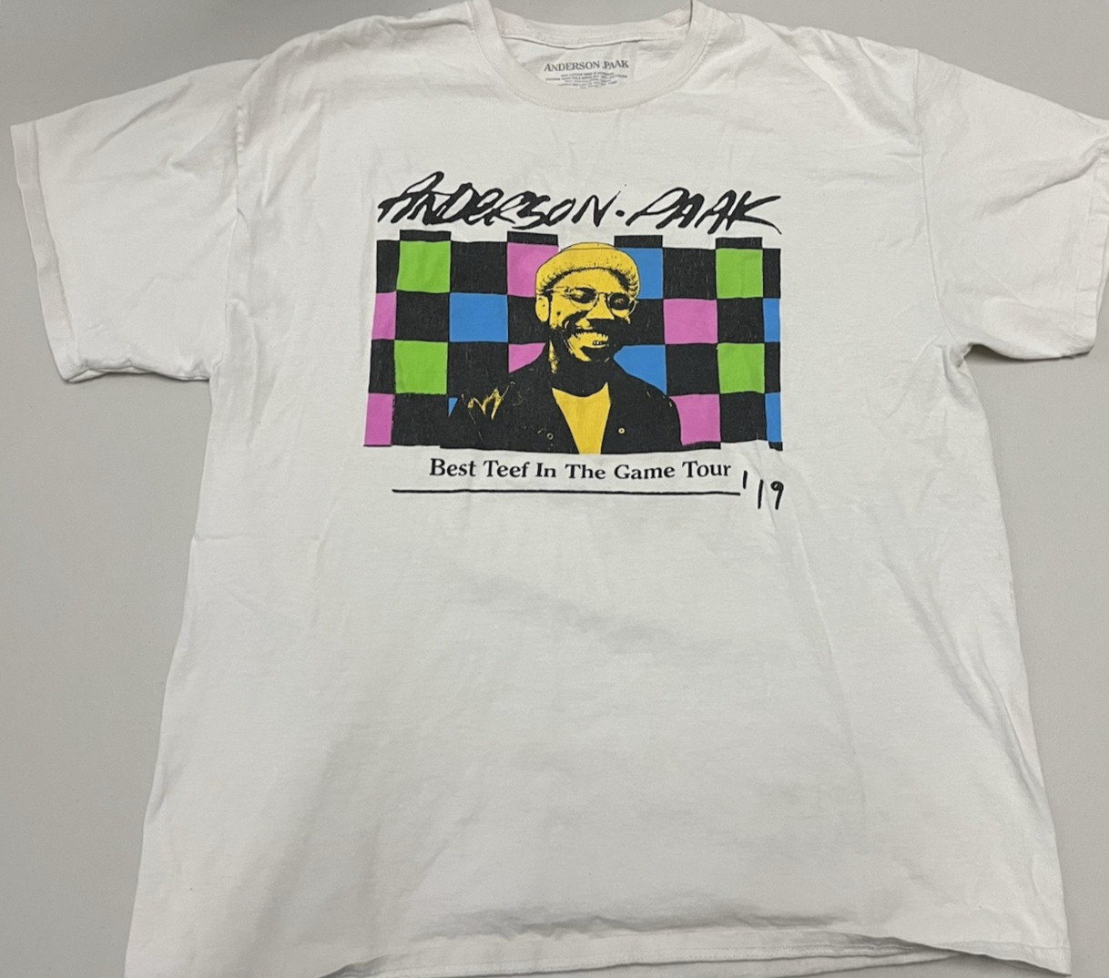 Anderson Paak Best Teef in the Game Tour 19 Men’s T Shirt XL White Tour *stain*