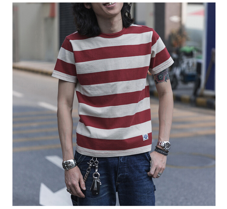 NON STOCK Retro Men’s Striped Short Sleeve T-Shirts Basic Cotton Casual Shirt