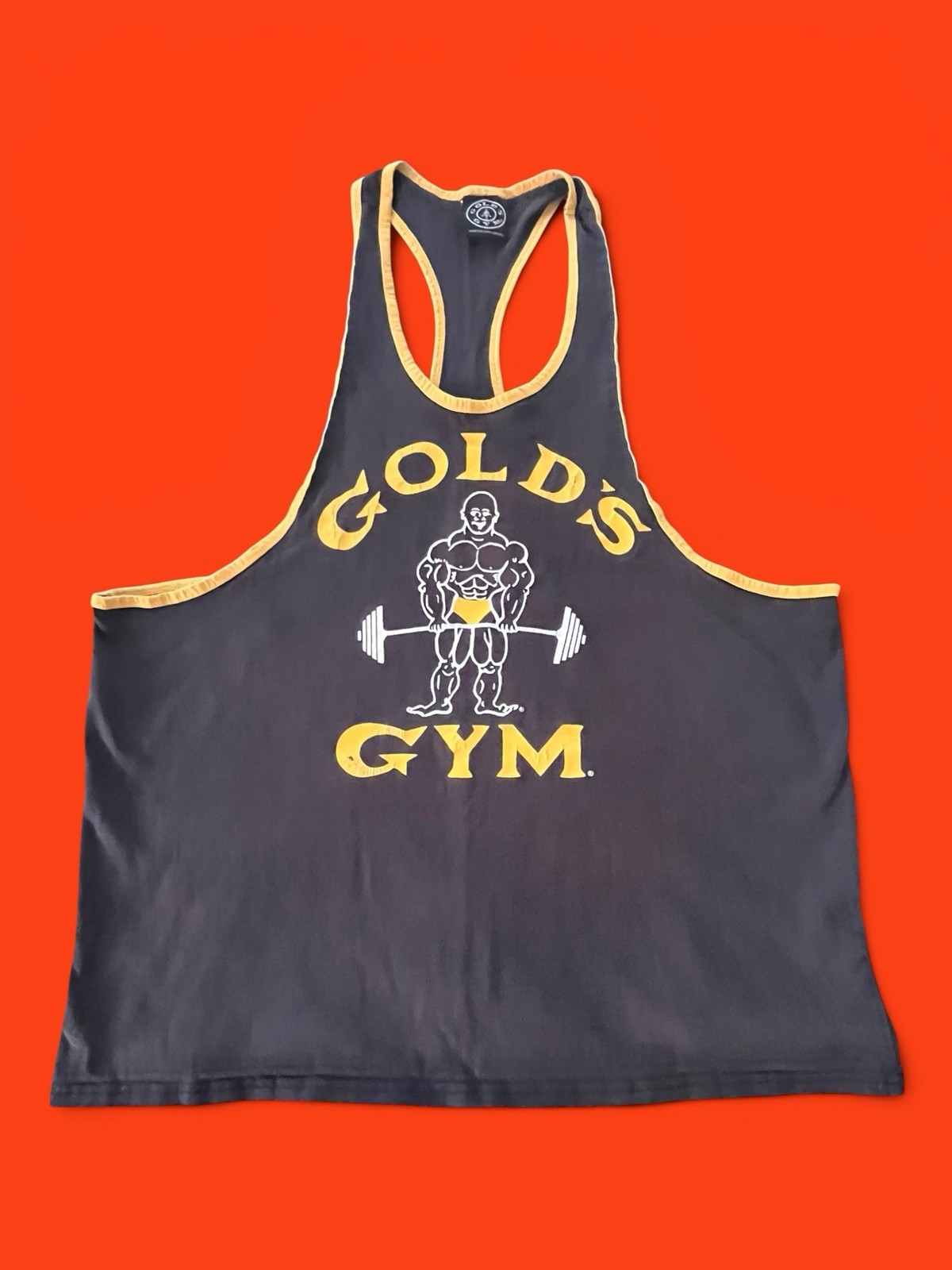 Vintage Gold’s Gym Muscle Joe Stringer Tank Top “OLD JOE” Graphic Blk/Yellow XL+